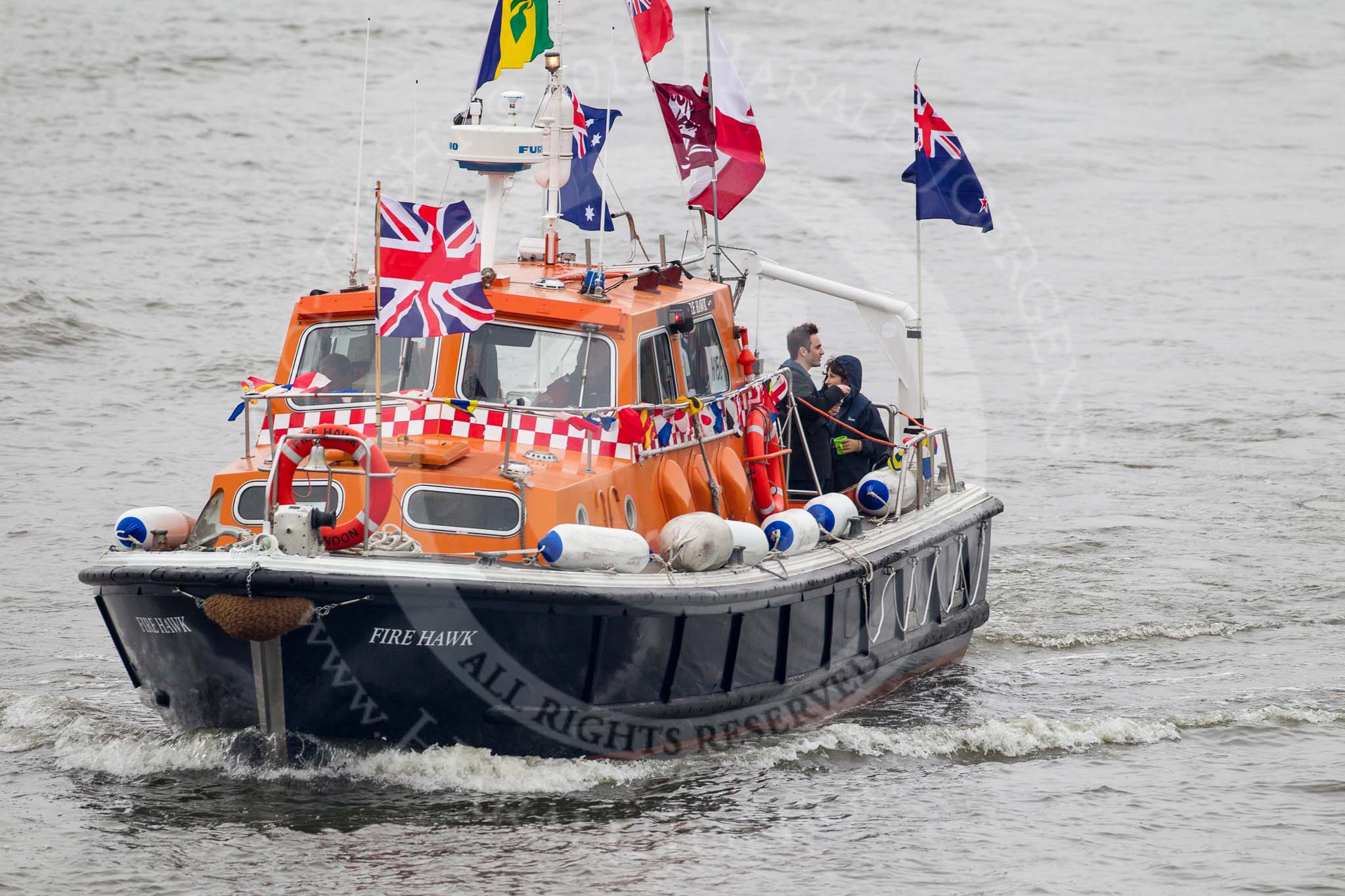 Thames Diamond Jubilee Pageant: FIREBOATS-Fire Hawk (H156)..
River Thames seen from Battersea Bridge,
London,

United Kingdom,
on 03 June 2012 at 15:38, image #408