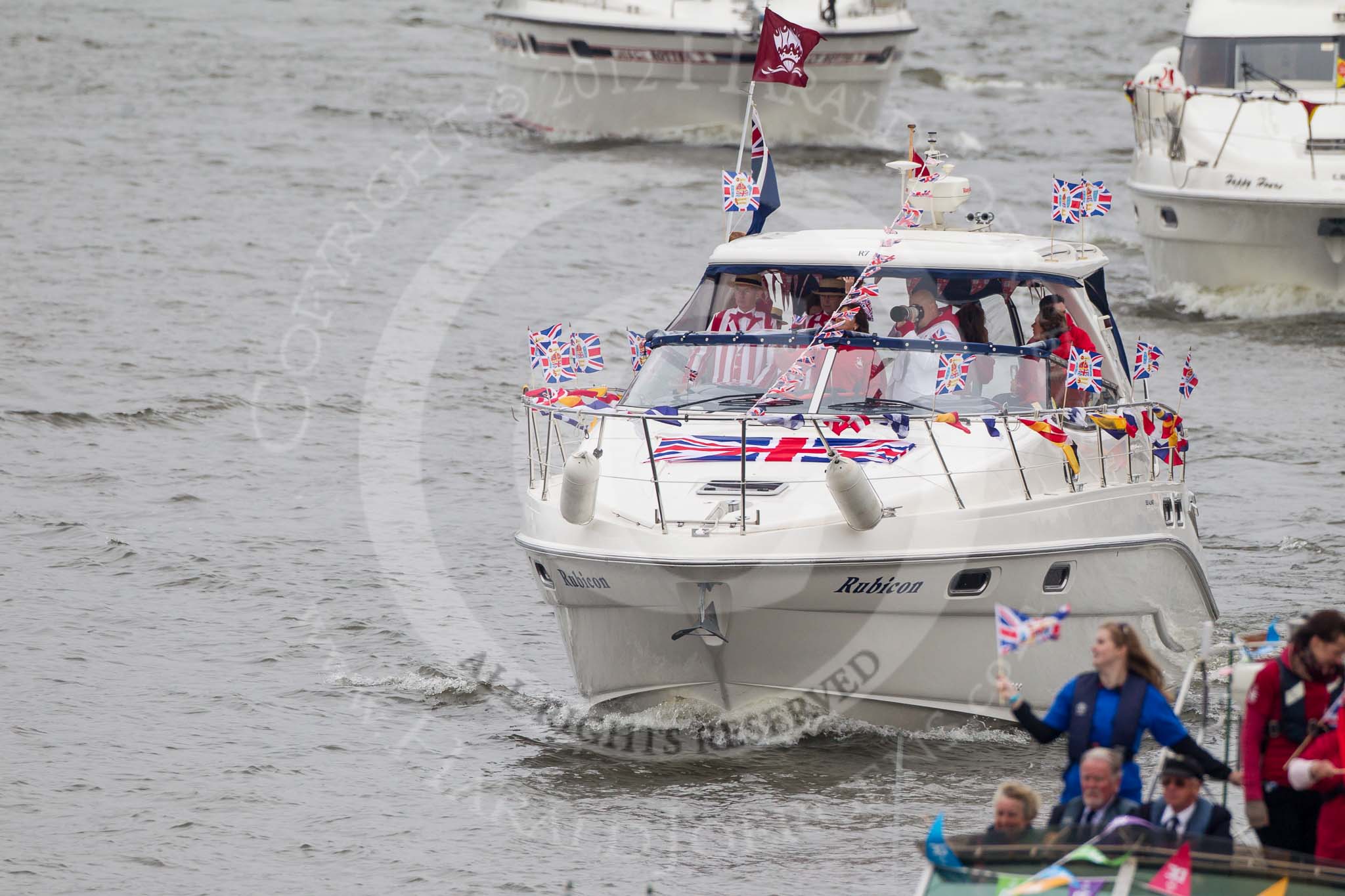 Thames Diamond Jubilee Pageant: RECREATIONAL MOTOR BOATS-Rubicon (R7)..
River Thames seen from Battersea Bridge,
London,

United Kingdom,
on 03 June 2012 at 15:40, image #419