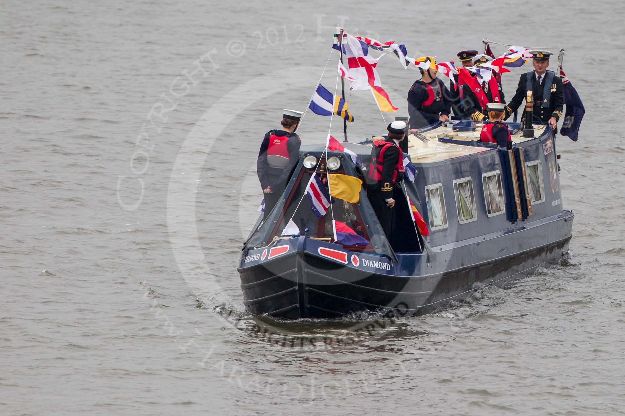 Thames Diamond Jubilee Pageant: NARROW BOATS-Diamond (Northamptonshire) (H88)..
River Thames seen from Battersea Bridge,
London,

United Kingdom,
on 03 June 2012 at 15:56, image #471