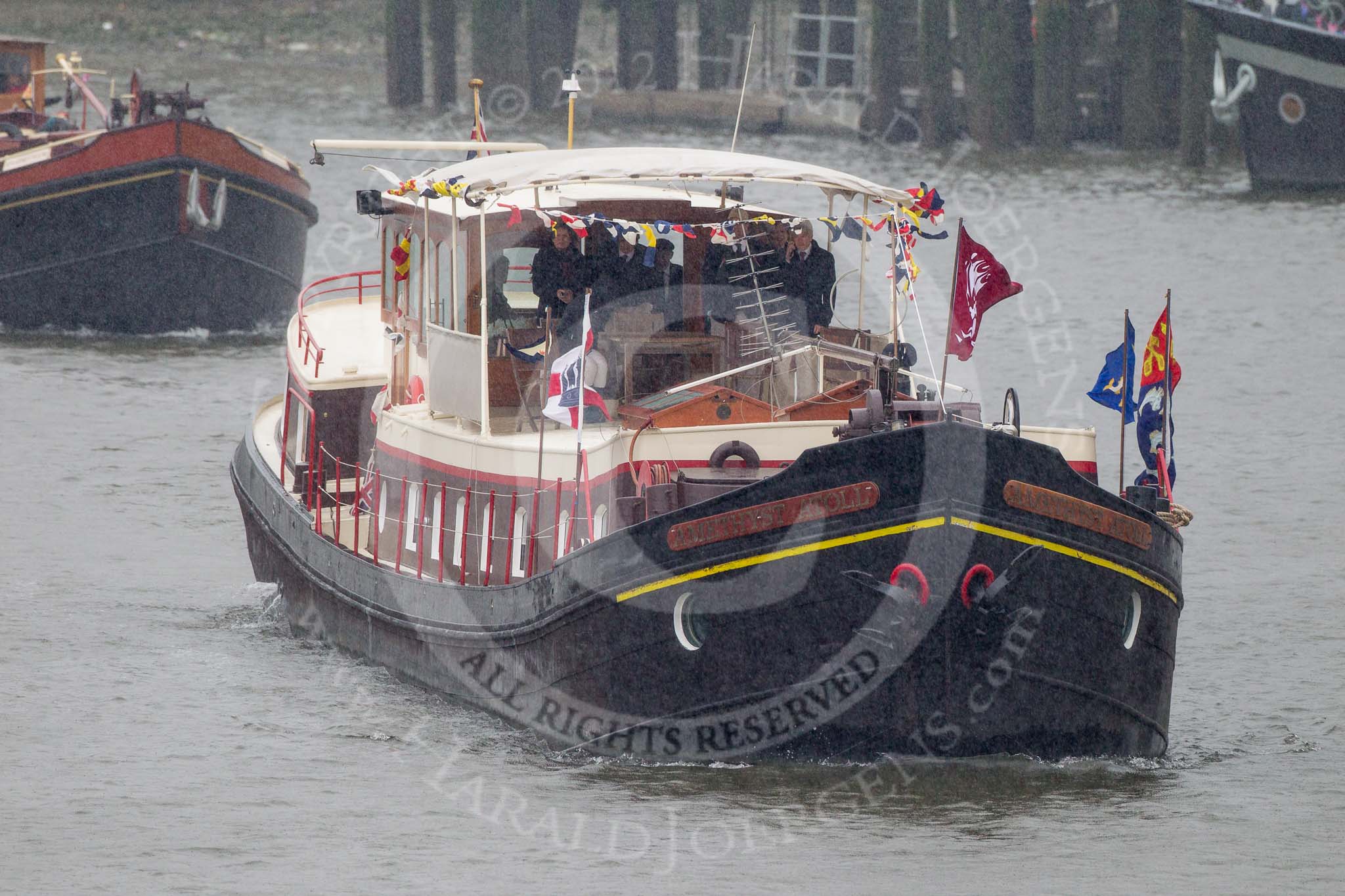 Thames Diamond Jubilee Pageant: BARGES-Amethyst Atoll (R102)..
River Thames seen from Battersea Bridge,
London,

United Kingdom,
on 03 June 2012 at 15:59, image #482