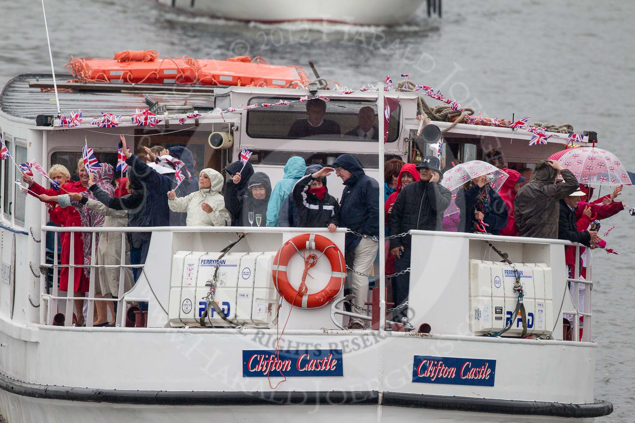 Thames Diamond Jubilee Pageant: PASSENGER BOATS- Clifton Castle (C2)..
River Thames seen from Battersea Bridge,
London,

United Kingdom,
on 03 June 2012 at 16:09, image #529