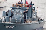 Thames Diamond Jubilee Pageant: H73 - HMS Medusa (ML 1387), a navy harbour defence launch built in 1943. She served in the D-Day landings, marking an approach channel to Omaha Beach, and was renamed BDB 76 in 1946, SDML 3516 in 1949 and Medusa in 1961..
River Thames seen from Battersea Bridge,
London,

United Kingdom,
on 03 June 2012 at 15:25, image #347