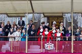 The Lord Mayor's Show 2011: The balcony in front of Mansion House, centre front the new Lord Mayor, David Wootton, and the outgoing Lord Mayor, Michael Bear..
Opposite Mansion House, City of London,
London,
-,
United Kingdom,
on 12 November 2011 at 11:07, image #113