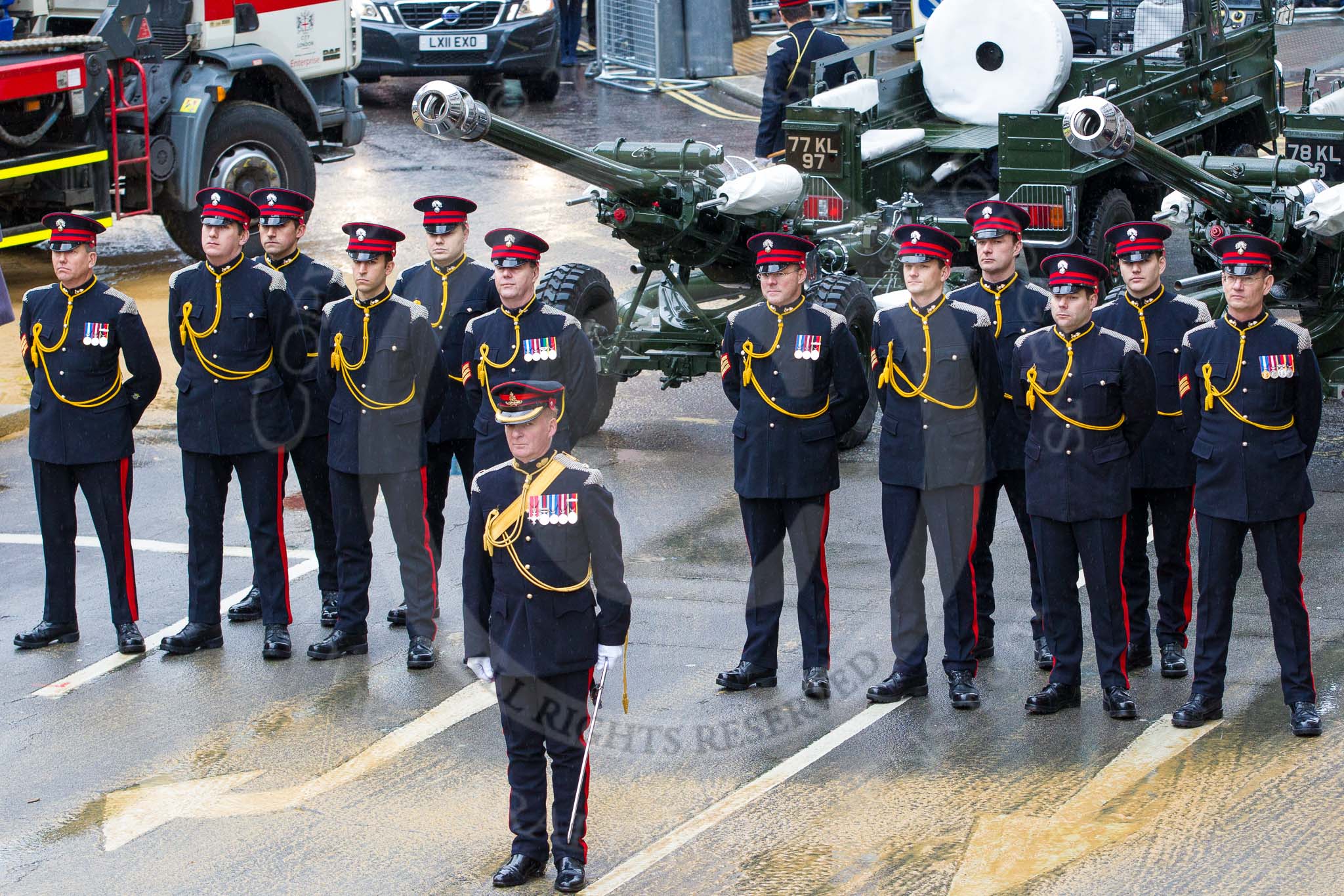 Lord Mayor's Show 2012: The Honourable Artillery Company (HAC) with their ceremonial 105 mm Light Guns..
Press stand opposite Mansion House, City of London,
London,
Greater London,
United Kingdom,
on 10 November 2012 at 10:19, image #61