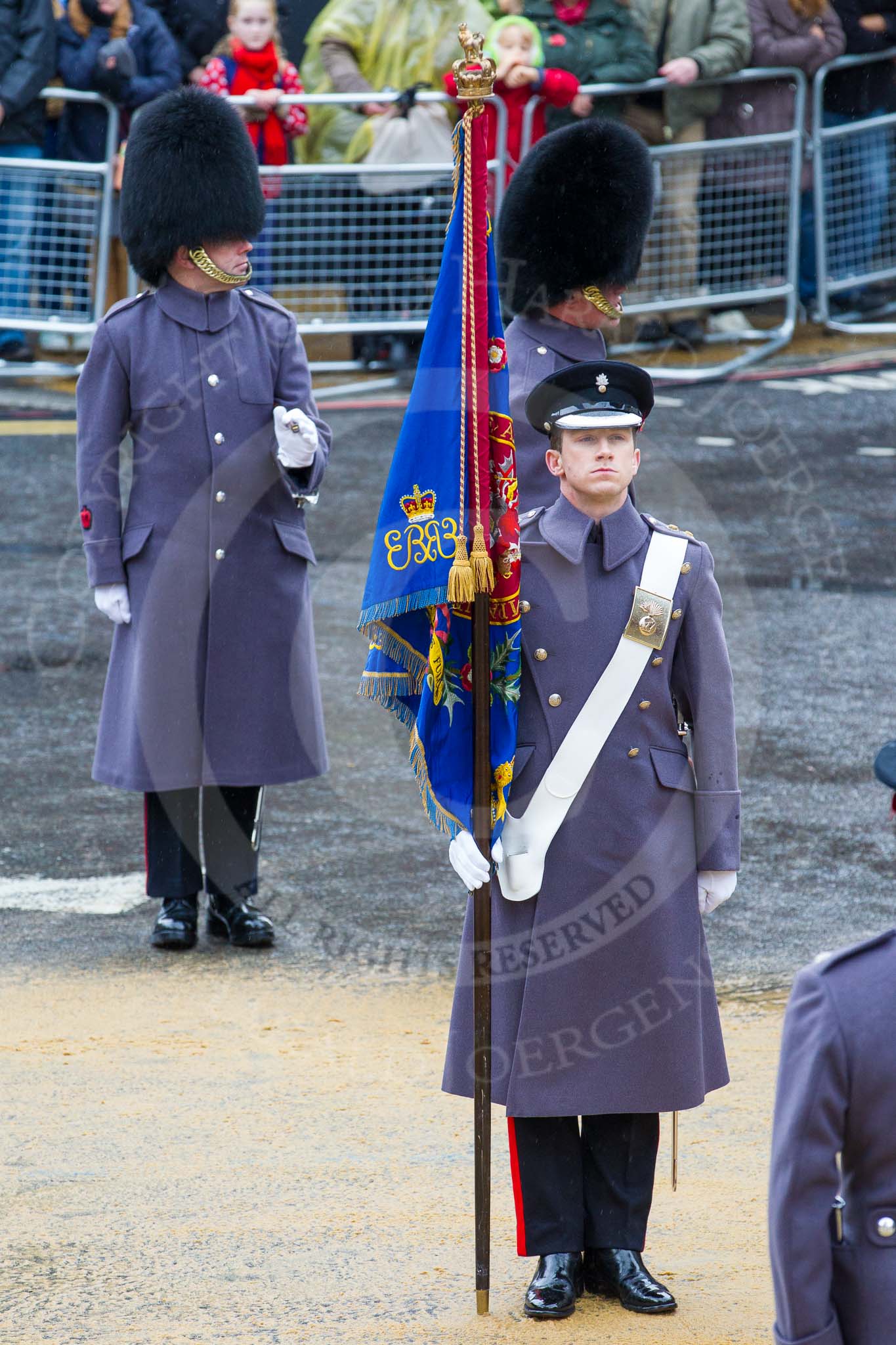 Lord Mayor's Show 2012: Carrying the Colour of the HAC Regiment, Lieutenant Greg Hall (sp?)..
Press stand opposite Mansion House, City of London,
London,
Greater London,
United Kingdom,
on 10 November 2012 at 10:20, image #64