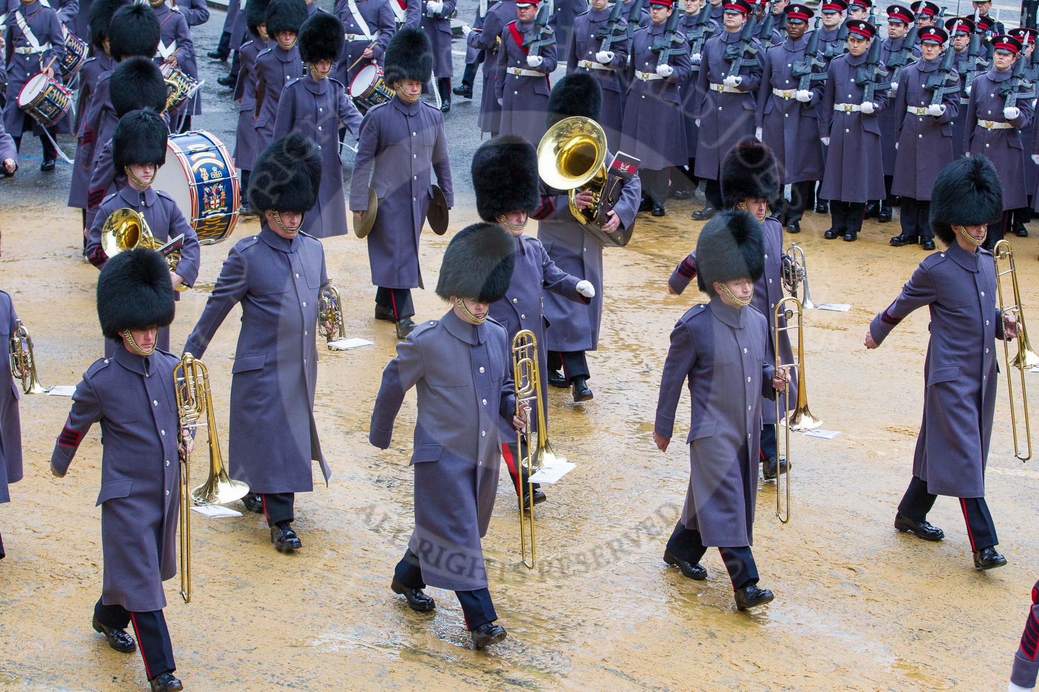 Lord Mayor's Show 2012: Entry 1, HAC, the Honourable Artillery Company, here the HAC Band leading the parade..
Press stand opposite Mansion House, City of London,
London,
Greater London,
United Kingdom,
on 10 November 2012 at 10:57, image #157