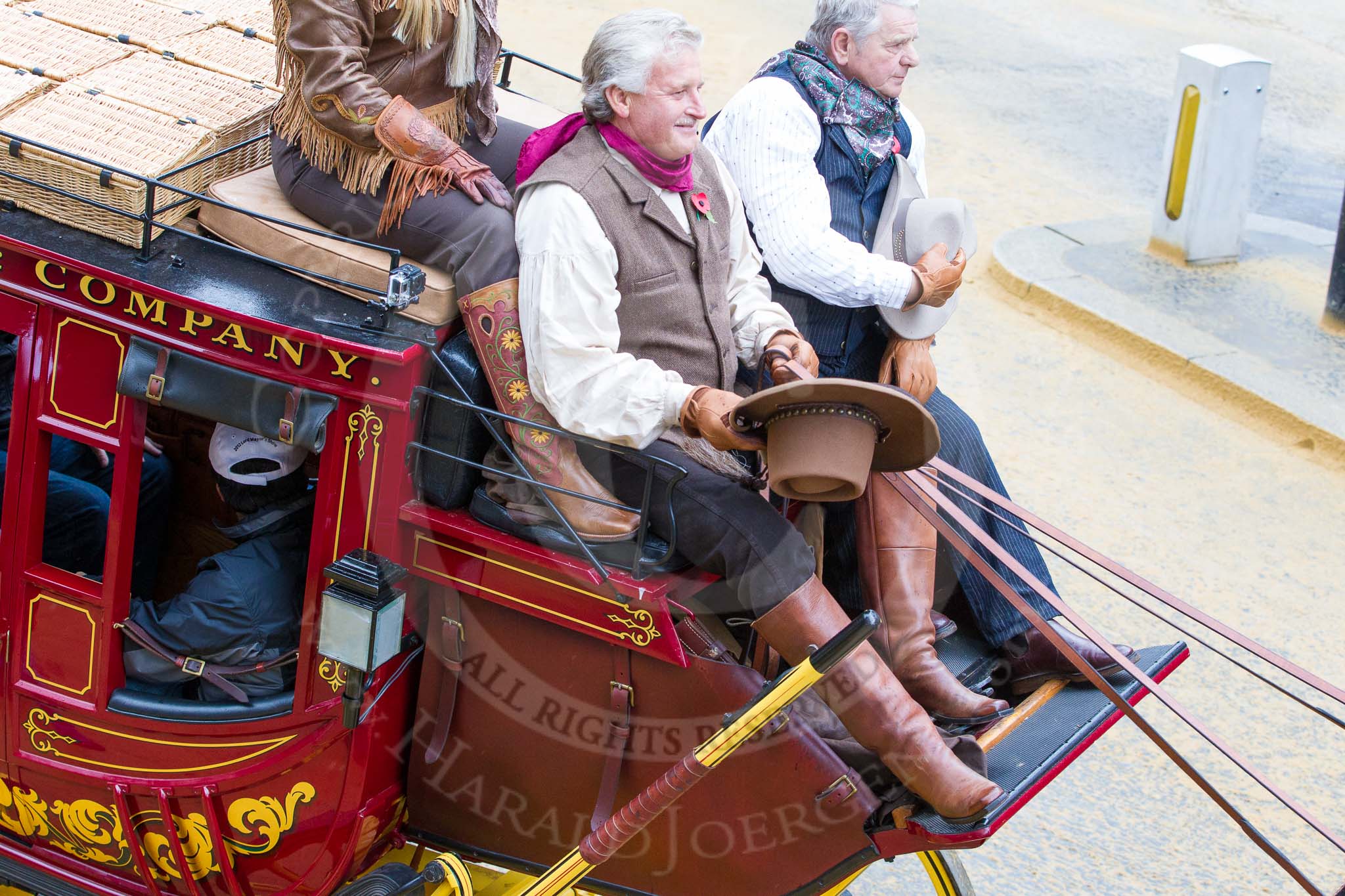 Lord Mayor's Show 2012: Entry 10, Wells Fargo and Company, with the Wells fargo stagecoach..
Press stand opposite Mansion House, City of London,
London,
Greater London,
United Kingdom,
on 10 November 2012 at 11:04, image #267