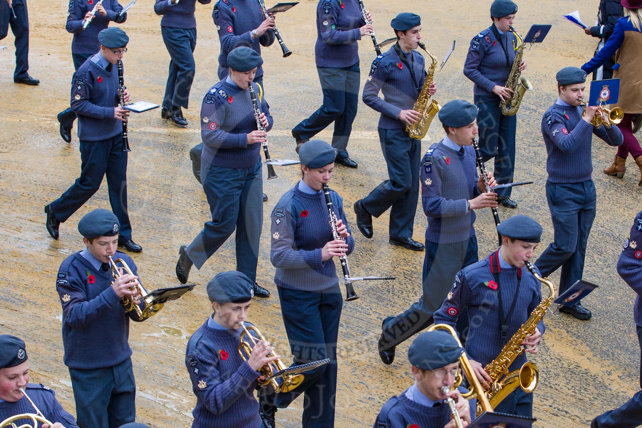 Lord Mayor's Show 2012: Entry 23 - Air Training Corps Band, RAF Cadets from the London and South East Region (LASER) of Air Cadets..
Press stand opposite Mansion House, City of London,
London,
Greater London,
United Kingdom,
on 10 November 2012 at 11:10, image #390