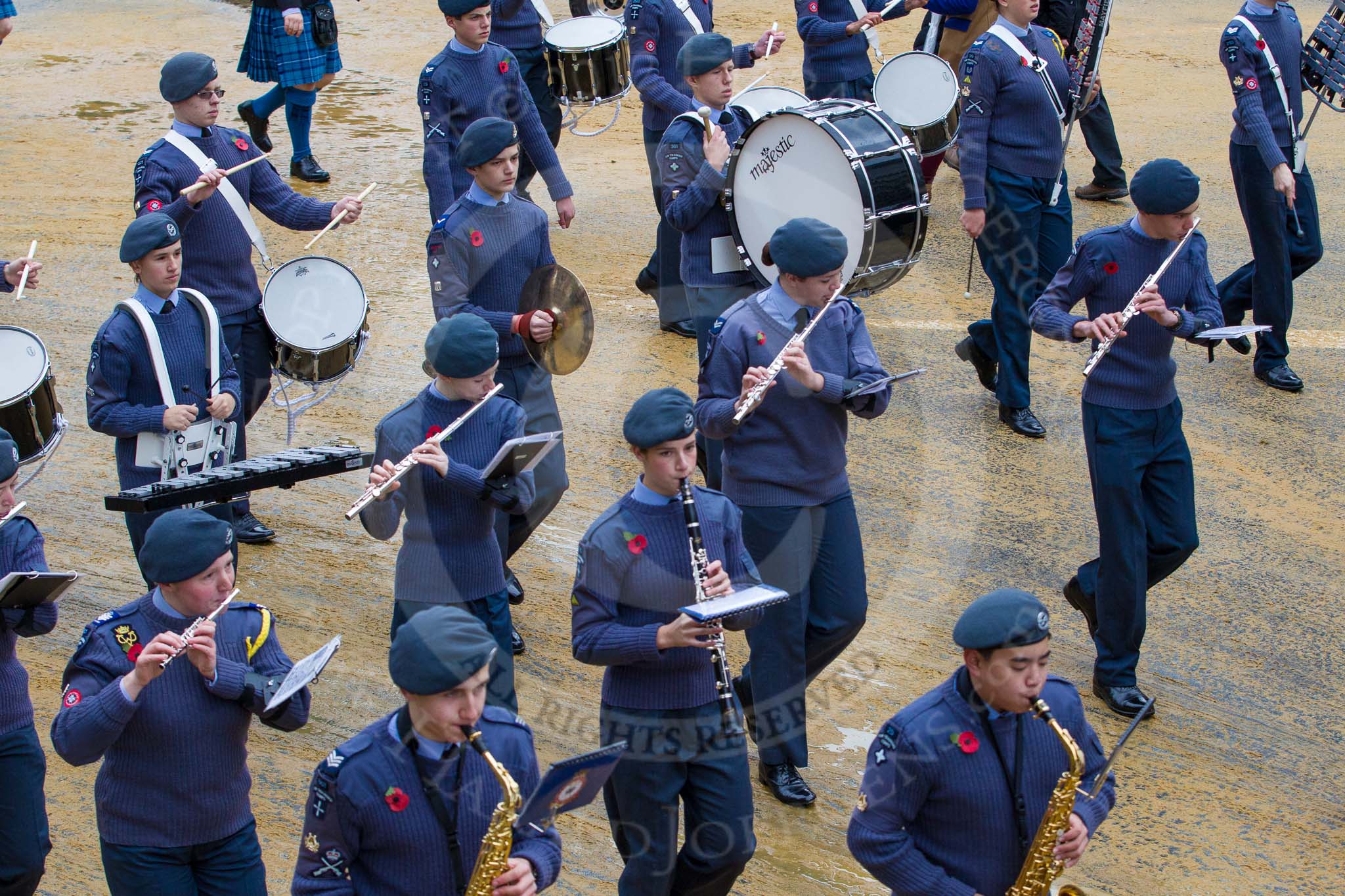 Lord Mayor's Show 2012: Entry 23 - Air Training Corps Band, RAF Cadets from the London and South East Region (LASER) of Air Cadets..
Press stand opposite Mansion House, City of London,
London,
Greater London,
United Kingdom,
on 10 November 2012 at 11:10, image #392