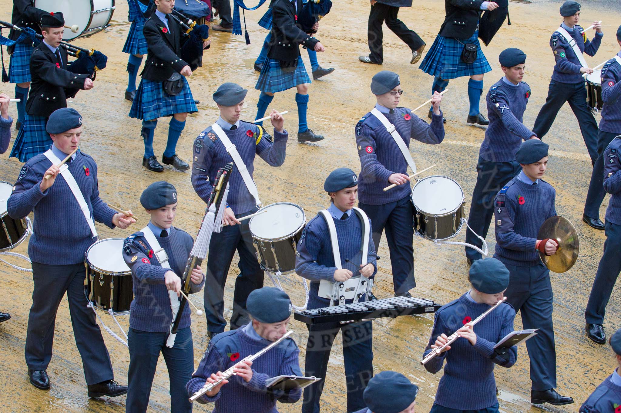 Lord Mayor's Show 2012: Entry 23 - Air Training Corps Band, RAF Cadets from the London and South East Region (LASER) of Air Cadets..
Press stand opposite Mansion House, City of London,
London,
Greater London,
United Kingdom,
on 10 November 2012 at 11:10, image #394