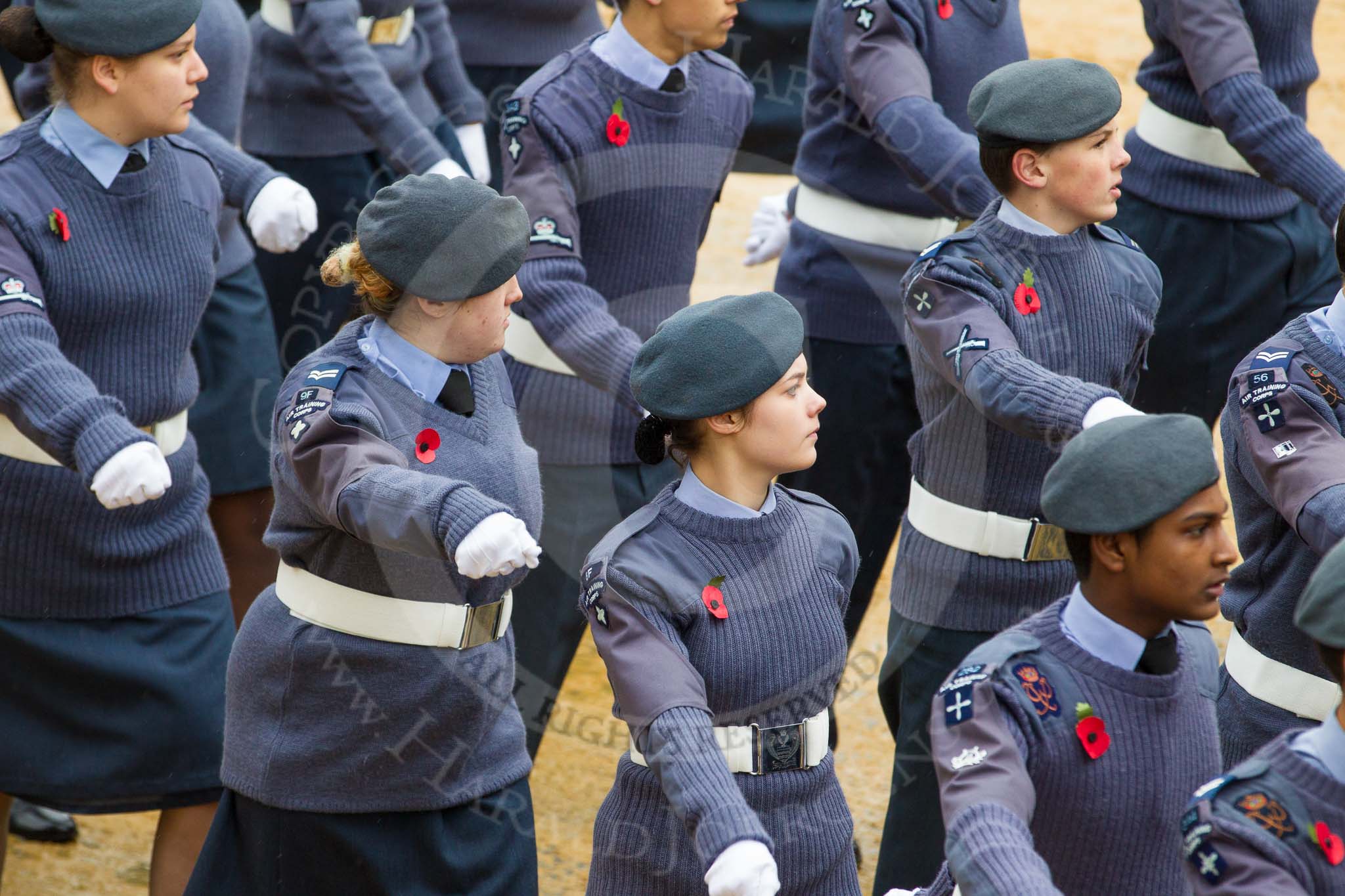 Lord Mayor's Show 2012: Entry 24 - Air Training Corps, the Air Cadets is the world's largest youth air training organisation..
Press stand opposite Mansion House, City of London,
London,
Greater London,
United Kingdom,
on 10 November 2012 at 11:10, image #403