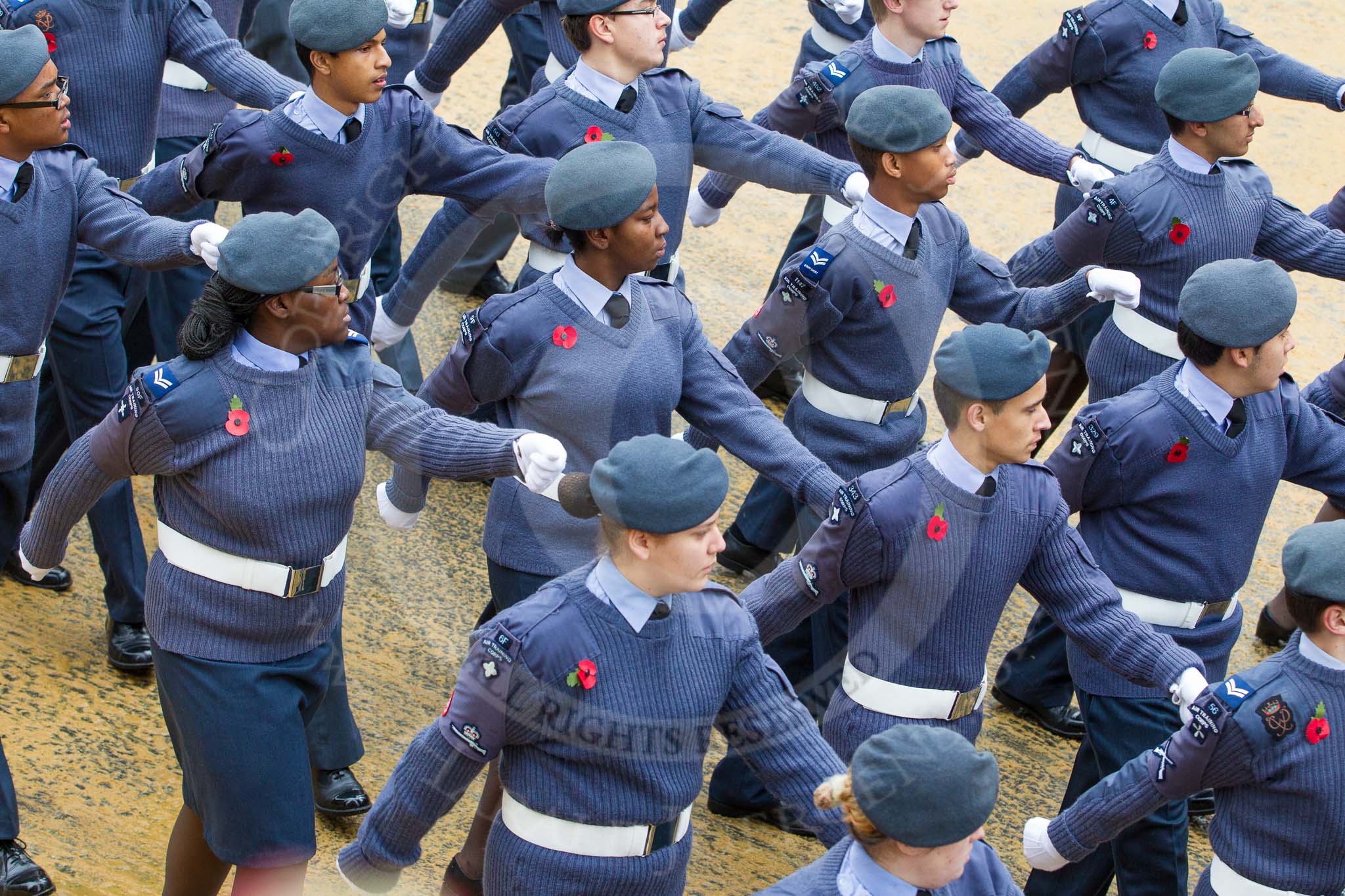 Lord Mayor's Show 2012: Entry 24 - Air Training Corps, the Air Cadets is the world's largest youth air training organisation..
Press stand opposite Mansion House, City of London,
London,
Greater London,
United Kingdom,
on 10 November 2012 at 11:10, image #407