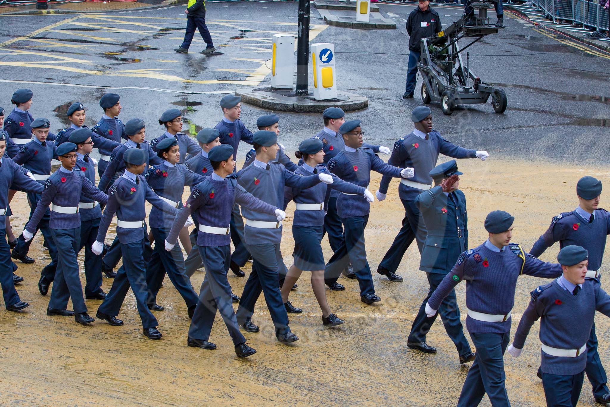 Lord Mayor's Show 2012: Entry 24 - Air Training Corps, the Air Cadets is the world's largest youth air training organisation..
Press stand opposite Mansion House, City of London,
London,
Greater London,
United Kingdom,
on 10 November 2012 at 11:11, image #412