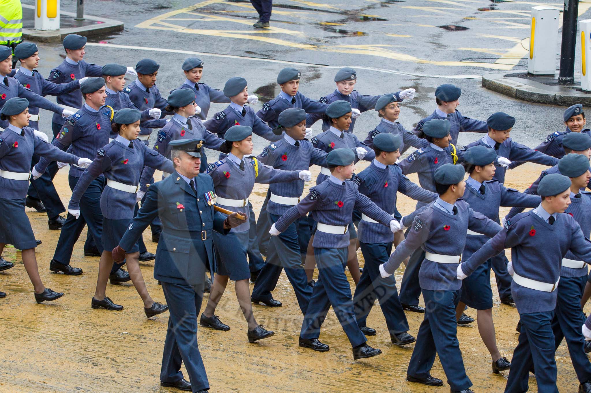 Lord Mayor's Show 2012: Entry 24 - Air Training Corps, the Air Cadets is the world's largest youth air training organisation..
Press stand opposite Mansion House, City of London,
London,
Greater London,
United Kingdom,
on 10 November 2012 at 11:11, image #415