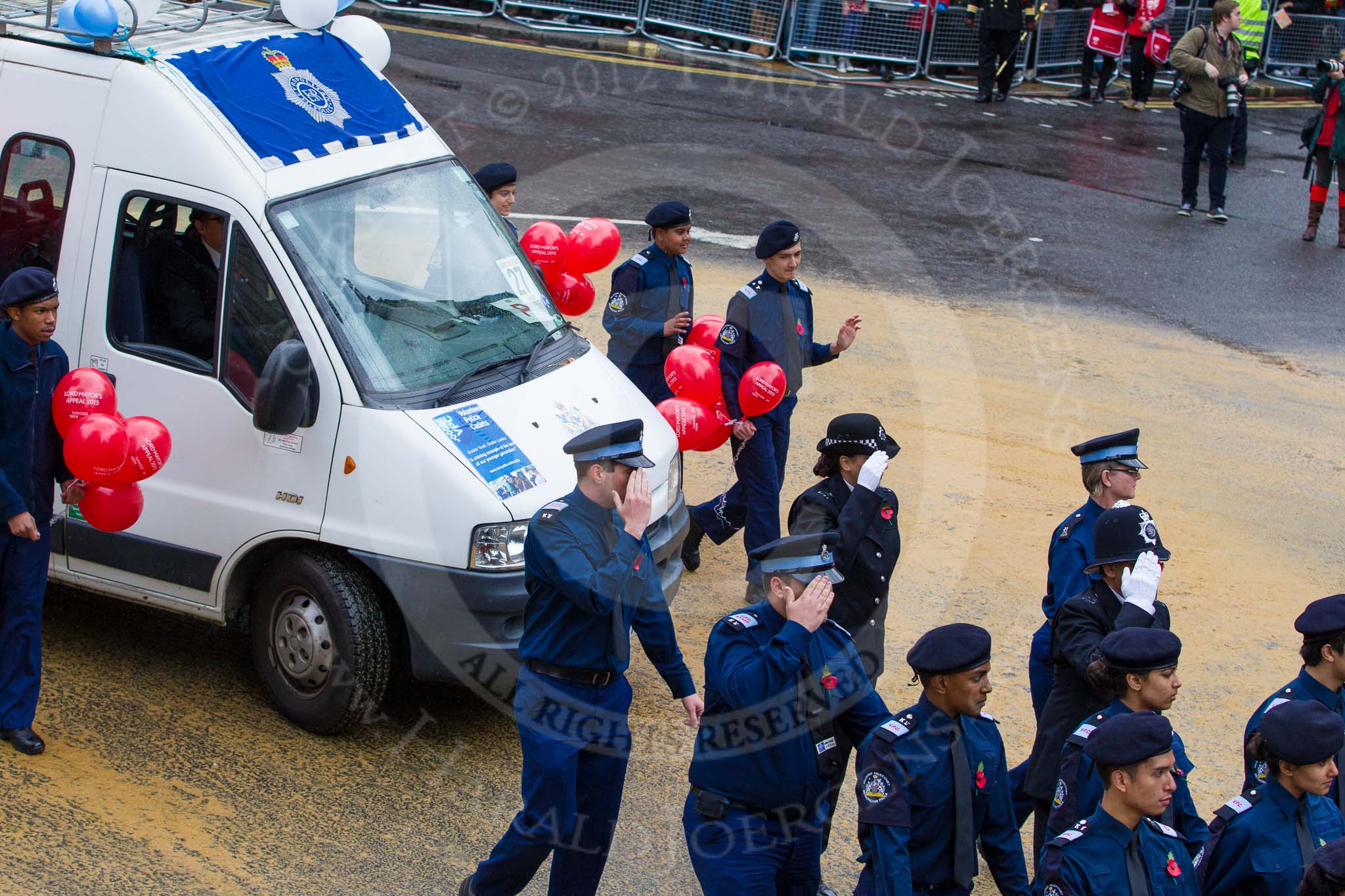 Lord Mayor's Show 2012: Entry 27 - Volunteer Police Cadets..
Press stand opposite Mansion House, City of London,
London,
Greater London,
United Kingdom,
on 10 November 2012 at 11:12, image #449