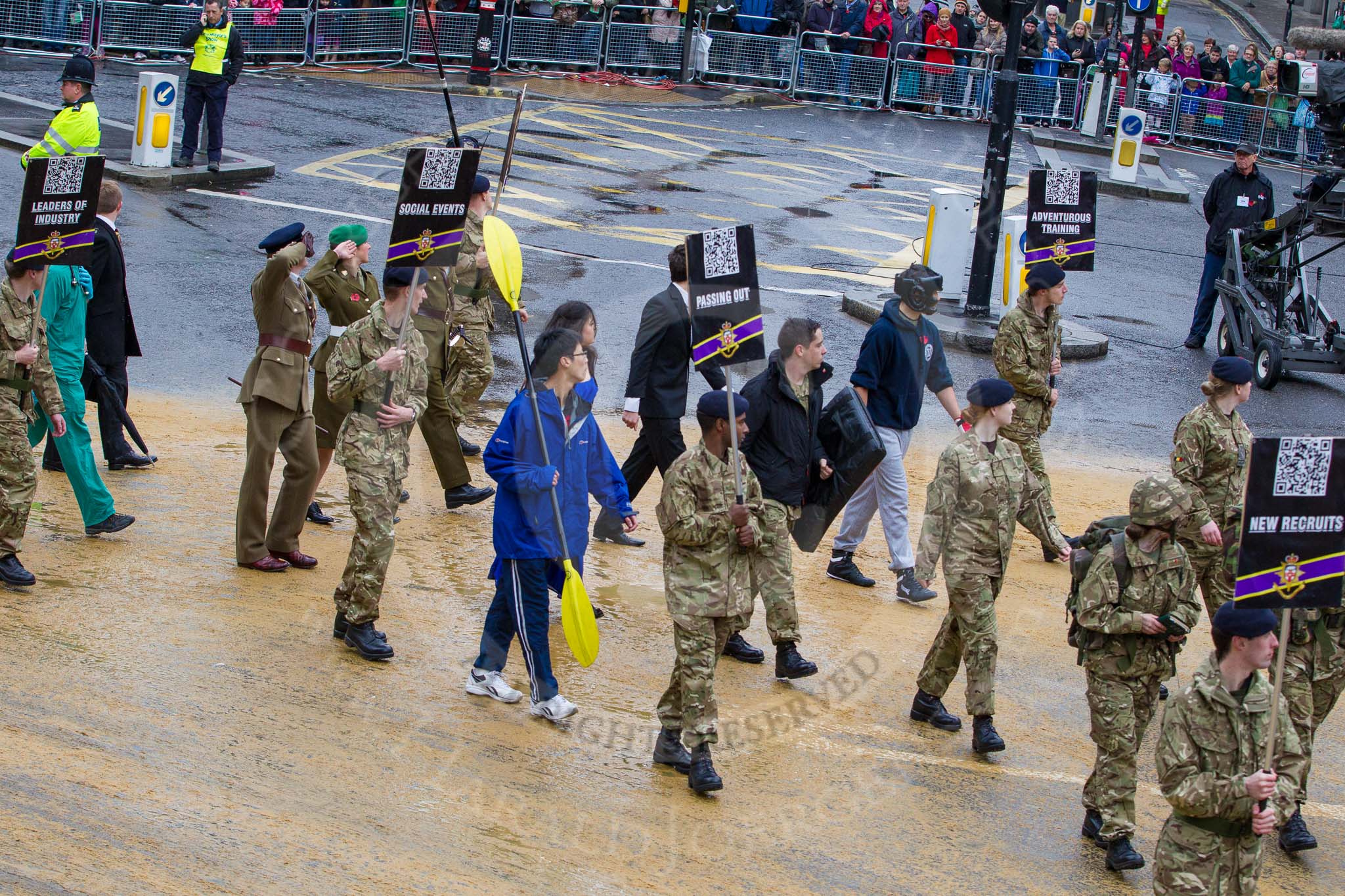 Lord Mayor's Show 2012: Entry 28 - ULOTC, University of London Officers Training Corps..
Press stand opposite Mansion House, City of London,
London,
Greater London,
United Kingdom,
on 10 November 2012 at 11:12, image #455