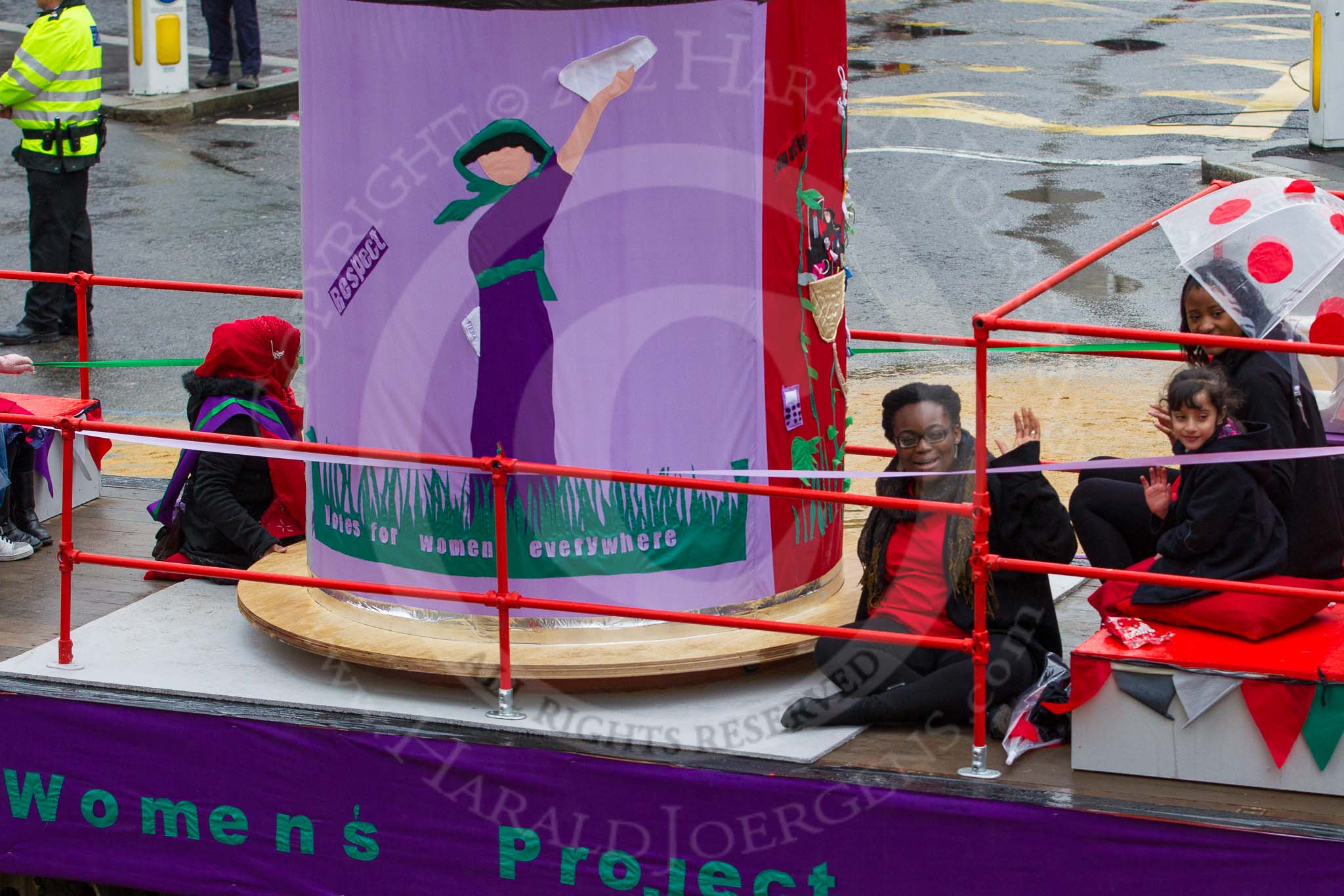 Lord Mayor's Show 2012: Entry 33 - Heba Women’s Group. Heba Women's Project is a unique training and enterprise project for women from diverse cultural backgrounds..
Press stand opposite Mansion House, City of London,
London,
Greater London,
United Kingdom,
on 10 November 2012 at 11:14, image #518