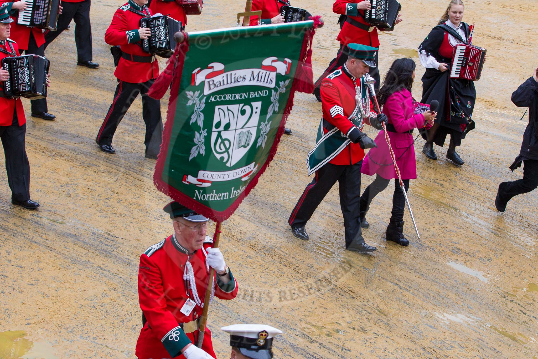 Lord Mayor's Show 2012: Entry 35 - Baillies Mill Accordion Band from County Down in Northern Ireland..
Press stand opposite Mansion House, City of London,
London,
Greater London,
United Kingdom,
on 10 November 2012 at 11:15, image #535