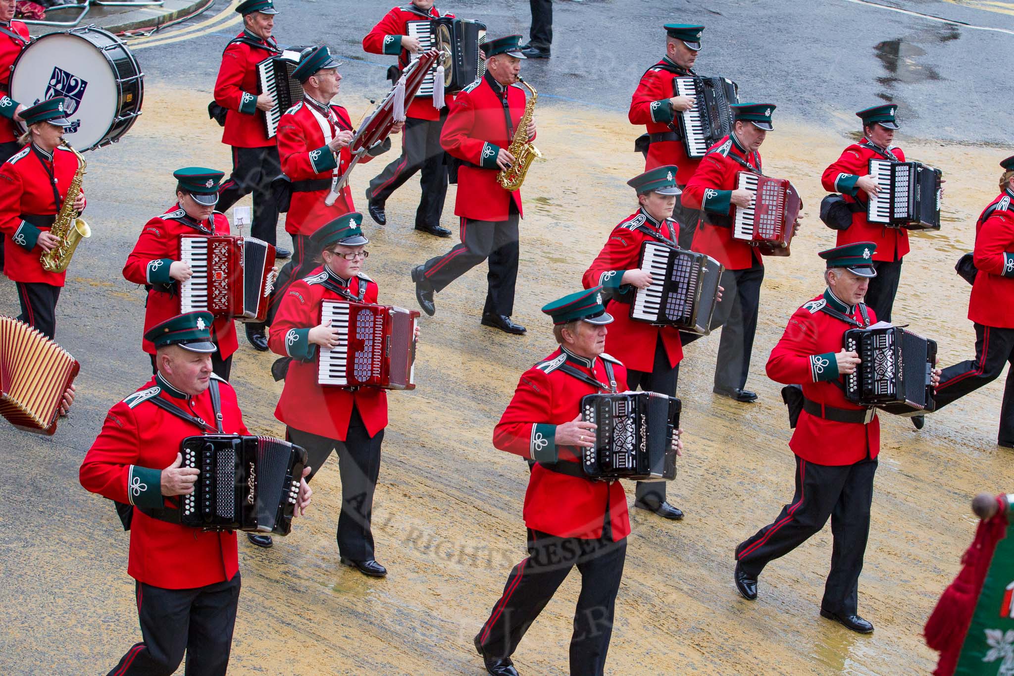 Lord Mayor's Show 2012: Entry 35 - Baillies Mill Accordion Band from County Down in Northern Ireland..
Press stand opposite Mansion House, City of London,
London,
Greater London,
United Kingdom,
on 10 November 2012 at 11:15, image #538
