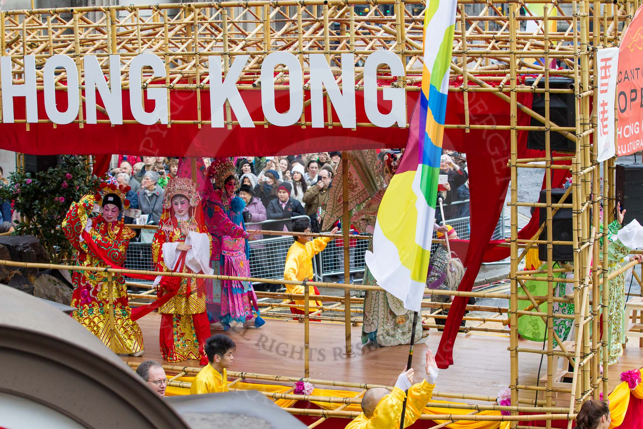 Photo 1211101116201D45794HaraldJoergens Lord Mayor's Show 2012: Entry 38 - Hong Kong Economic & Trade Office, London focuses this year on the Cantonese opera..
Press stand opposite Mansion House, City of London,
London,
Greater London,
United Kingdom,
on 10 November 2012 at 11:16, image #566