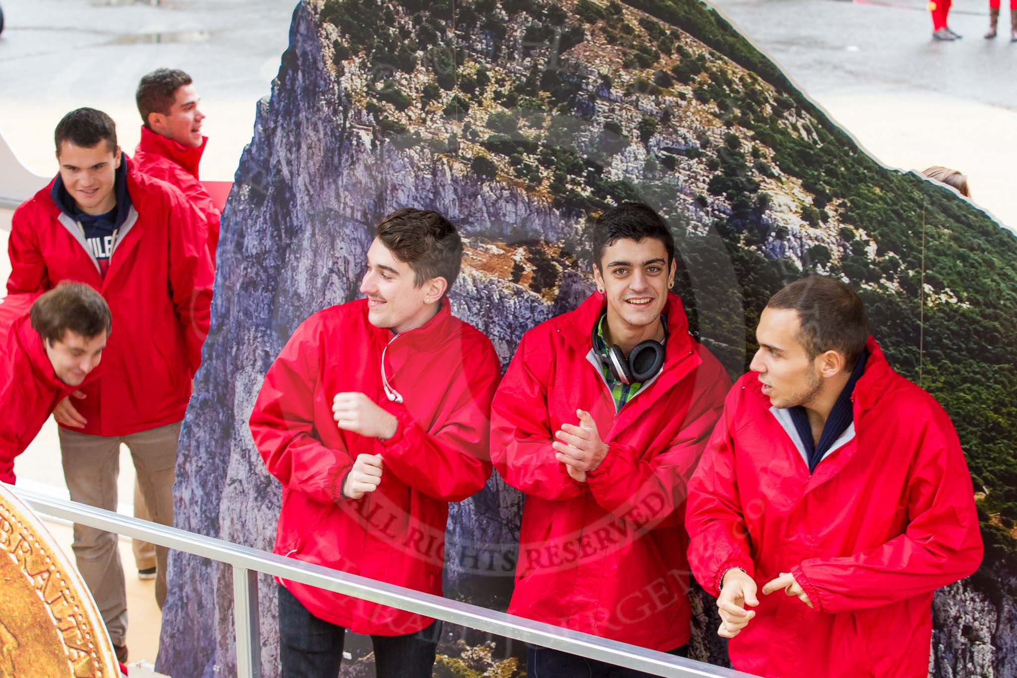 Lord Mayor's Show 2012: Entry 41 - Gibraltar, Gibraltarian students depicting the three main pillars of Gibraltar's economy: tourism, port activities, and finance..
Press stand opposite Mansion House, City of London,
London,
Greater London,
United Kingdom,
on 10 November 2012 at 11:18, image #589