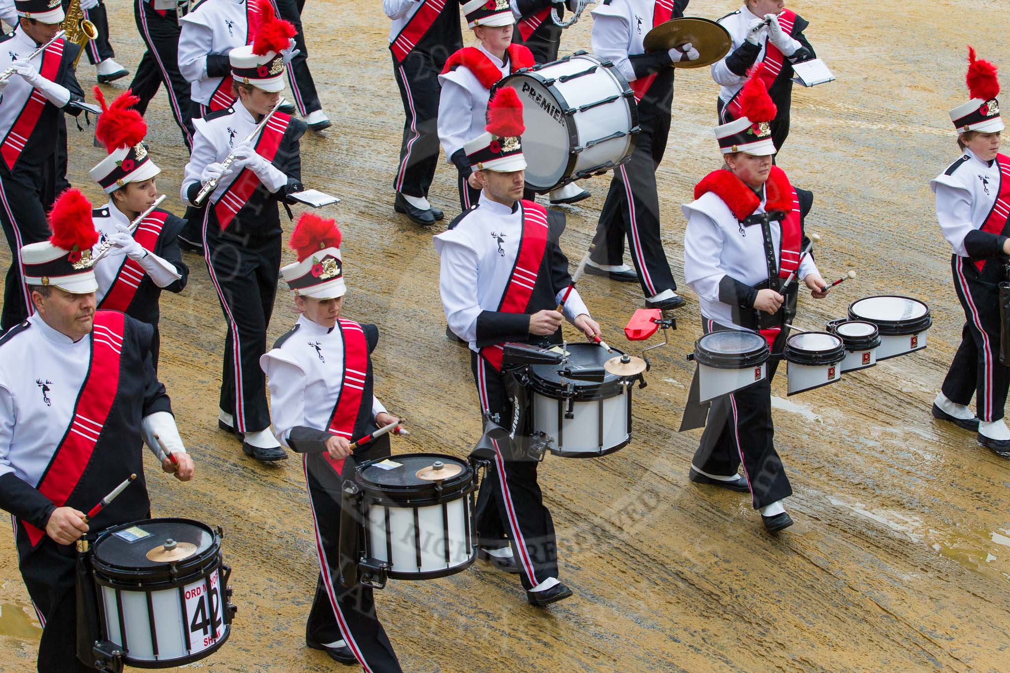 Photo 1211101118181D45861HaraldJoergens Lord Mayor's Show 2012: Entry 42 - Hertfordshire Showband, one of the most successful UK showbands: www.hertfordshire-showband.org..
Press stand opposite Mansion House, City of London,
London,
Greater London,
United Kingdom,
on 10 November 2012 at 11:18, image #592