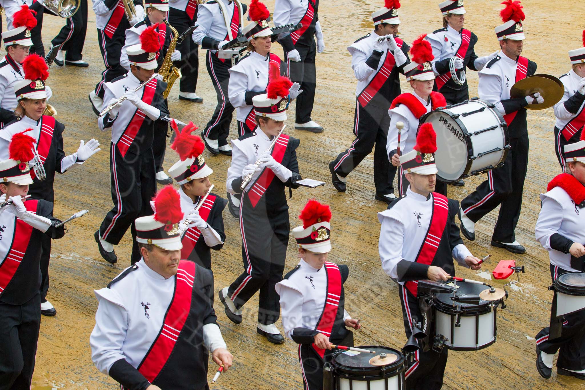 Lord Mayor's Show 2012: Entry 42 - Hertfordshire Showband, one of the most successful UK showbands: www.hertfordshire-showband.org..
Press stand opposite Mansion House, City of London,
London,
Greater London,
United Kingdom,
on 10 November 2012 at 11:18, image #593
