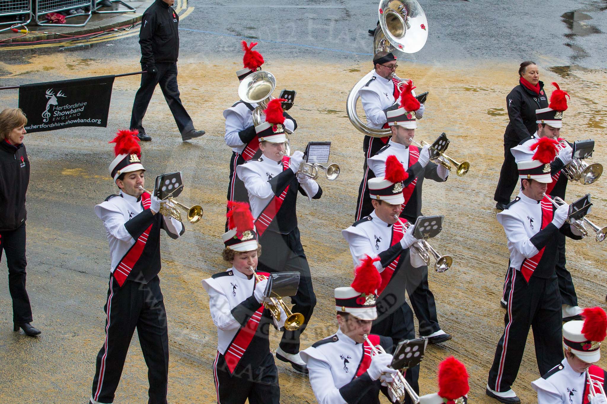 Photo 1211101118241D45868HaraldJoergens Lord Mayor's Show 2012: Entry 42 - Hertfordshire Showband, one of the most successful UK showbands: www.hertfordshire-showband.org..
Press stand opposite Mansion House, City of London,
London,
Greater London,
United Kingdom,
on 10 November 2012 at 11:18, image #597