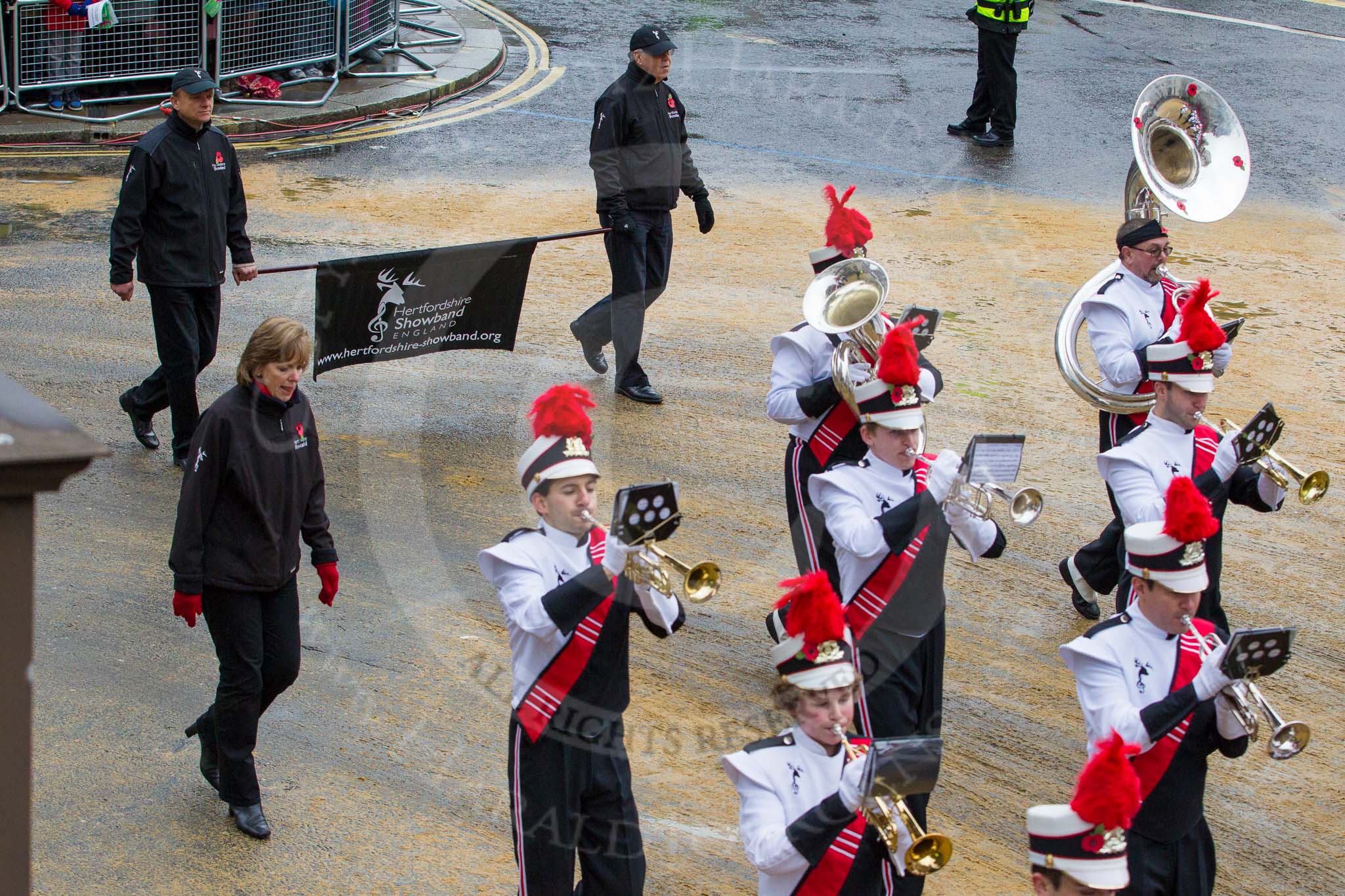Photo 1211101118251D45869HaraldJoergens Lord Mayor's Show 2012: Entry 42 - Hertfordshire Showband, one of the most successful UK showbands: www.hertfordshire-showband.org..
Press stand opposite Mansion House, City of London,
London,
Greater London,
United Kingdom,
on 10 November 2012 at 11:18, image #598