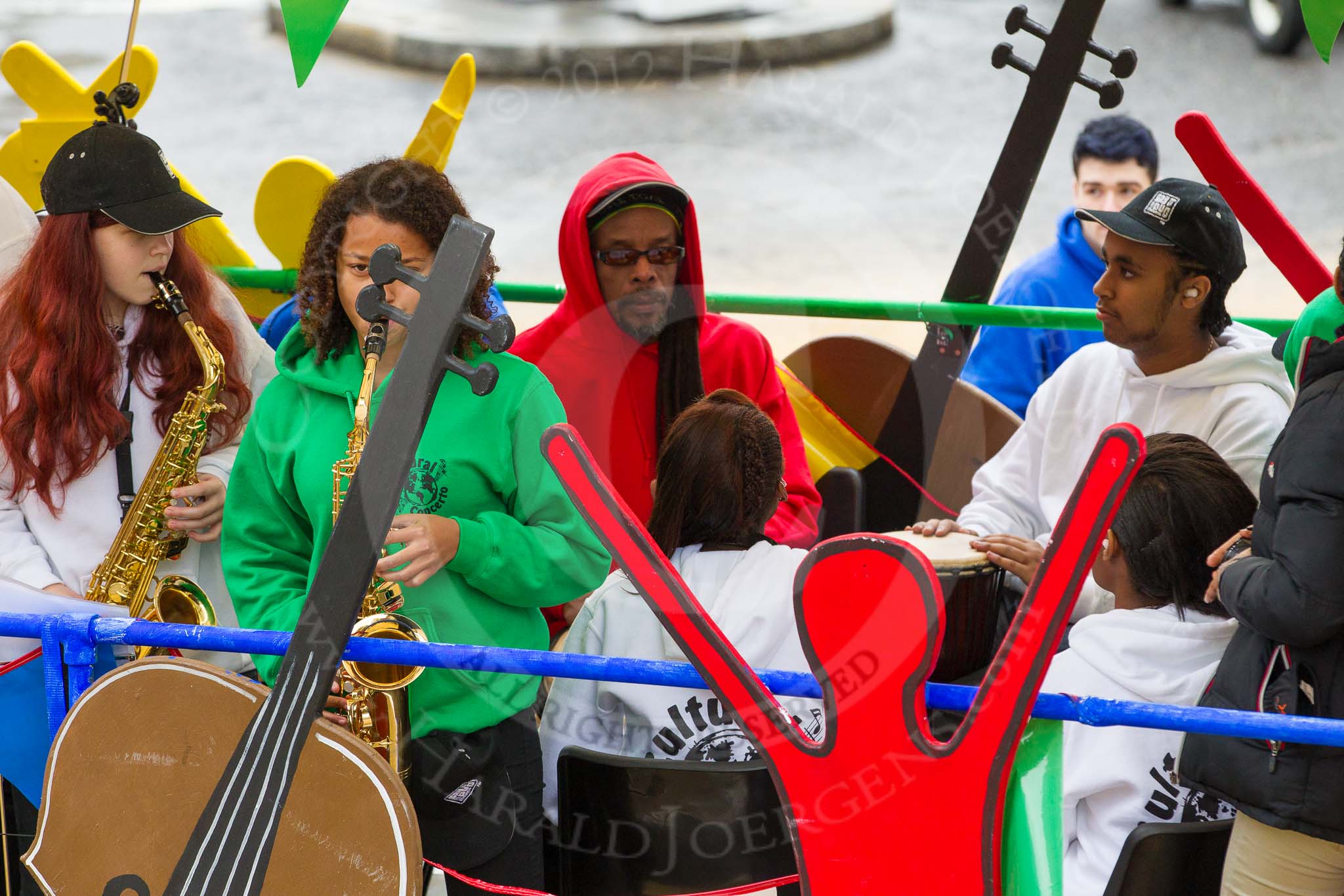 Lord Mayor's Show 2012: Entry 47 - Say It Loud’s Cultural Concerto, a community interest company..
Press stand opposite Mansion House, City of London,
London,
Greater London,
United Kingdom,
on 10 November 2012 at 11:20, image #648