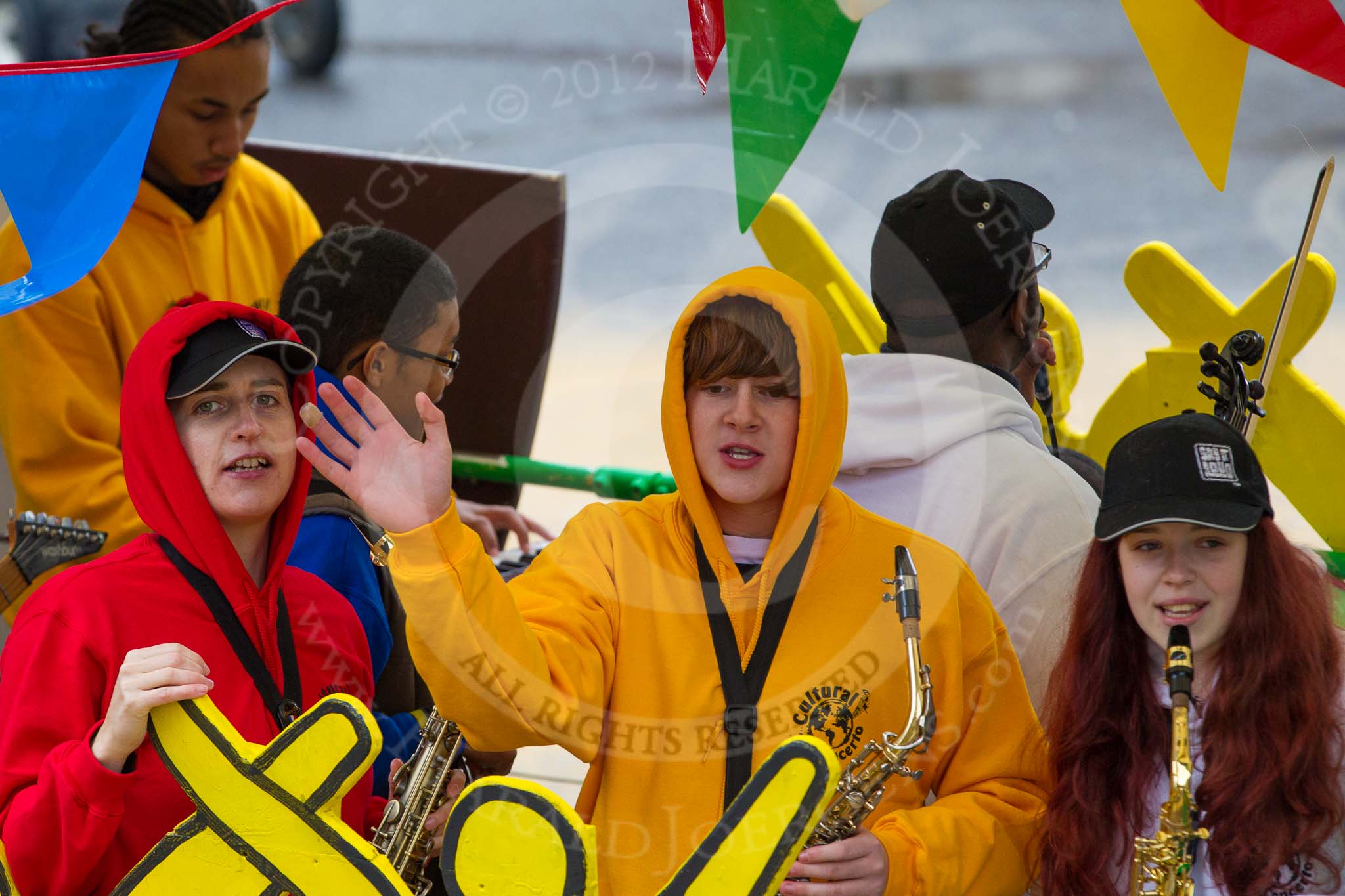 Lord Mayor's Show 2012: Entry 47 - Say It Loud’s Cultural Concerto, a community interest company..
Press stand opposite Mansion House, City of London,
London,
Greater London,
United Kingdom,
on 10 November 2012 at 11:20, image #650