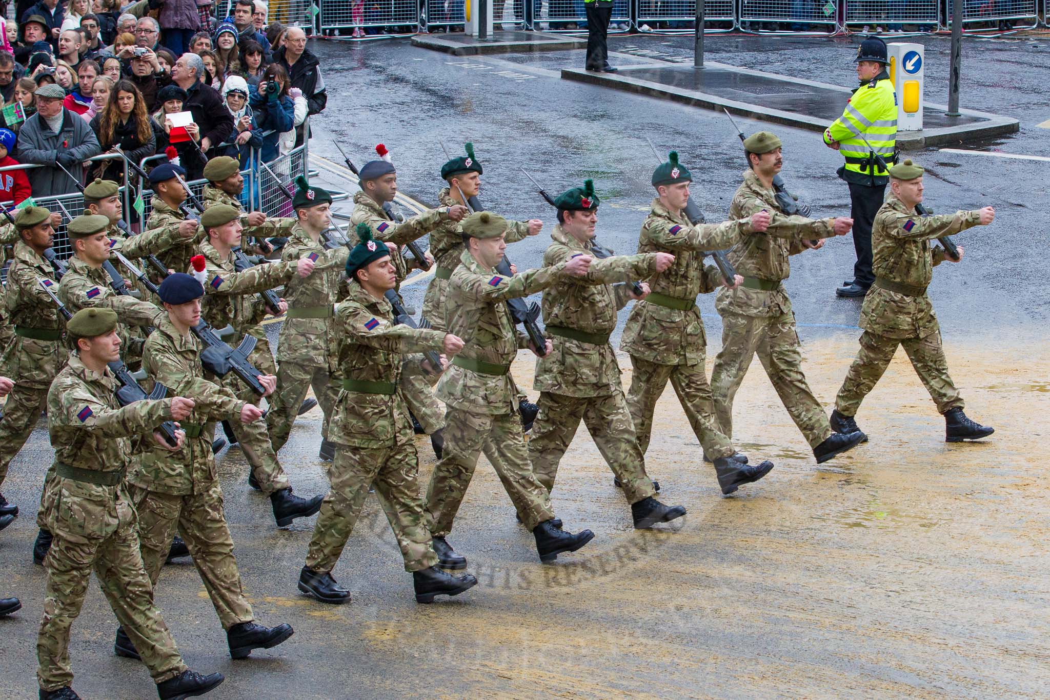 Lord Mayor's Show 2012: Entry 48 - The London Regiment, the only TA infantry battalion based in London..
Press stand opposite Mansion House, City of London,
London,
Greater London,
United Kingdom,
on 10 November 2012 at 11:21, image #668