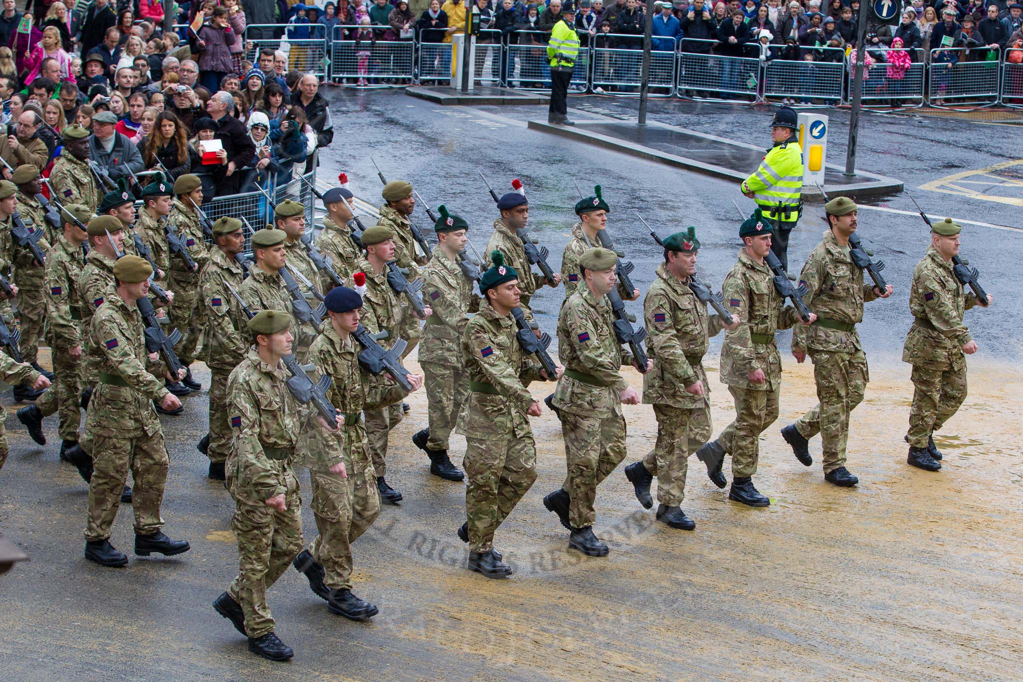 Lord Mayor's Show 2012: Entry 48 - The London Regiment, the only TA infantry battalion based in London..
Press stand opposite Mansion House, City of London,
London,
Greater London,
United Kingdom,
on 10 November 2012 at 11:21, image #669