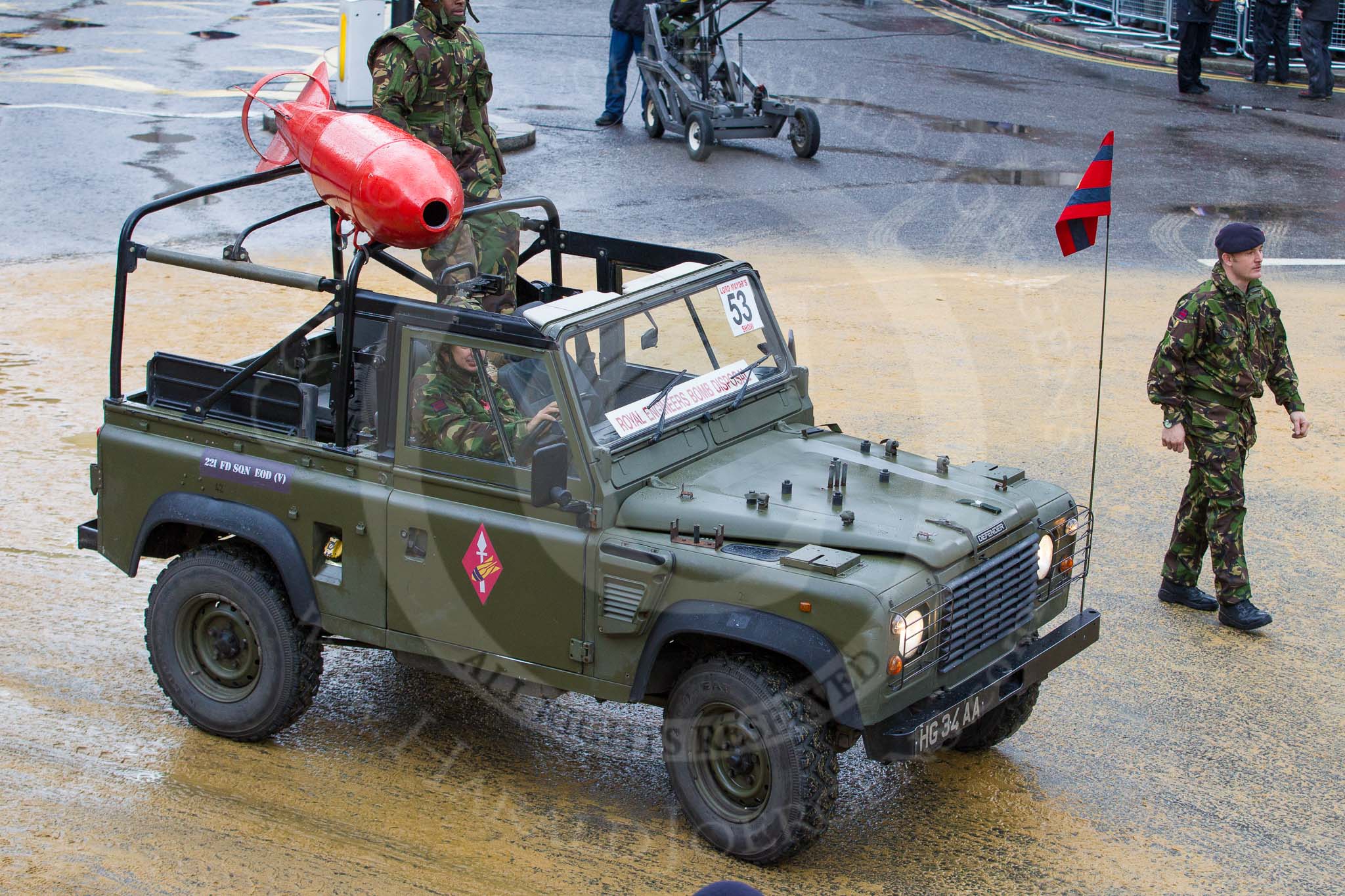 Lord Mayor's Show 2012: Entry 53 - 221 Field Squadron (Explosive Ordnance Disposal) (V)..
Press stand opposite Mansion House, City of London,
London,
Greater London,
United Kingdom,
on 10 November 2012 at 11:23, image #710
