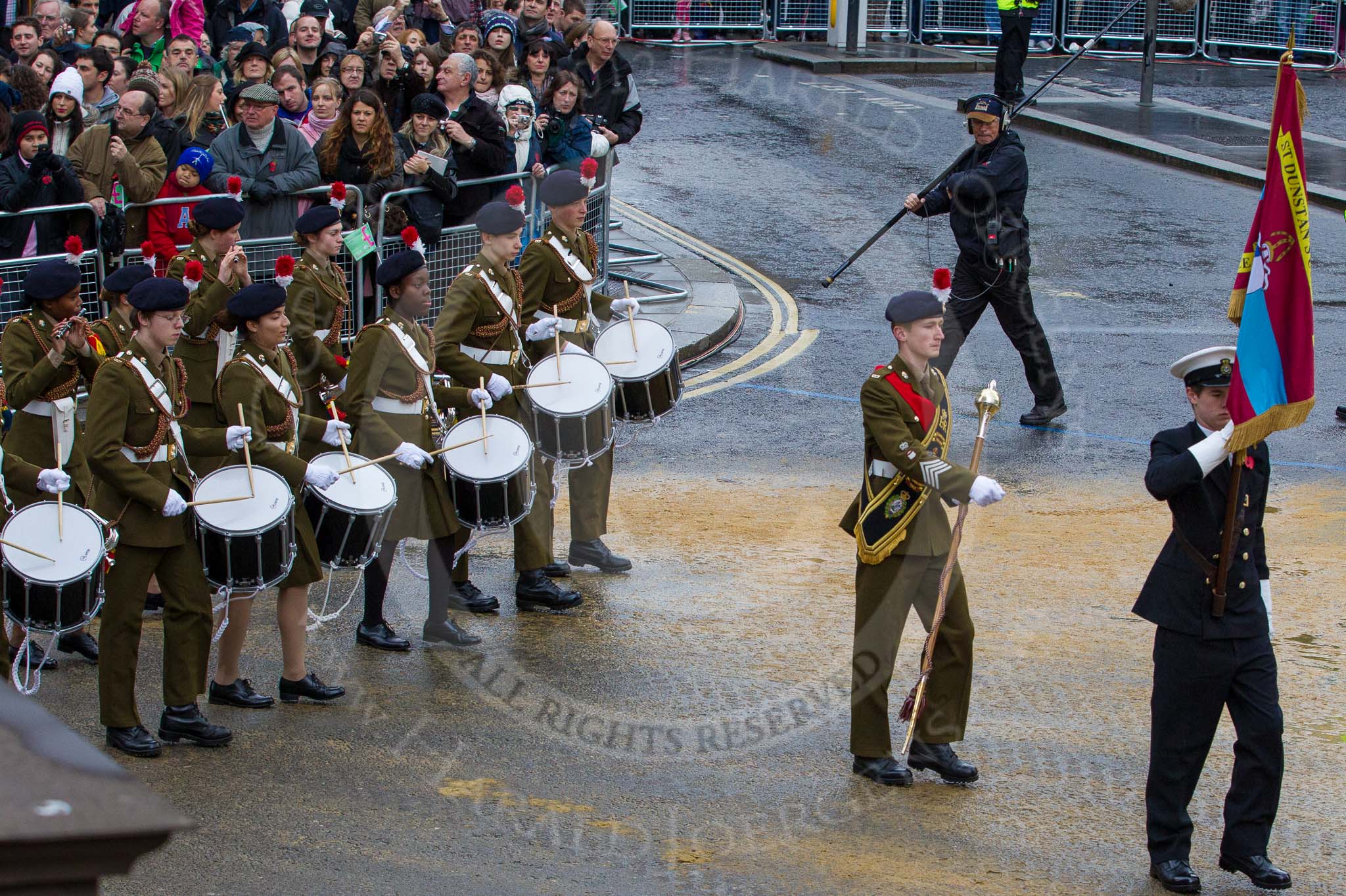 Photo 1211101124081D46142HaraldJoergens Lord Mayor's Show 2012: Entry 54 - St Dunstan’s CCF Band - the St Dunstan 's College Combined Cadet Force..
Press stand opposite Mansion House, City of London,
London,
Greater London,
United Kingdom,
on 10 November 2012 at 11:24, image #716