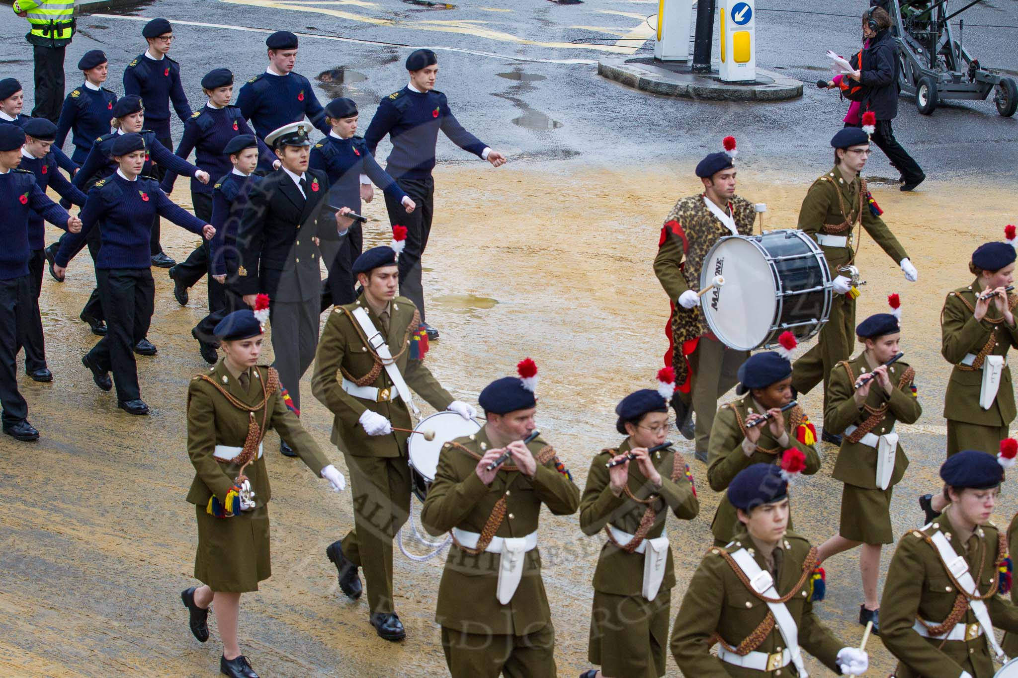 Lord Mayor's Show 2012: Entry 54 - St Dunstan’s CCF Band - the St Dunstan 's College Combined Cadet Force..
Press stand opposite Mansion House, City of London,
London,
Greater London,
United Kingdom,
on 10 November 2012 at 11:24, image #721