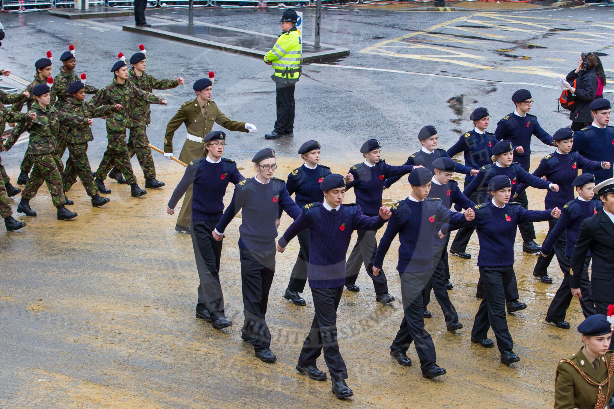 Lord Mayor's Show 2012: Entry 54 - St Dunstan’s CCF Band - the St Dunstan 's College Combined Cadet Force..
Press stand opposite Mansion House, City of London,
London,
Greater London,
United Kingdom,
on 10 November 2012 at 11:24, image #724