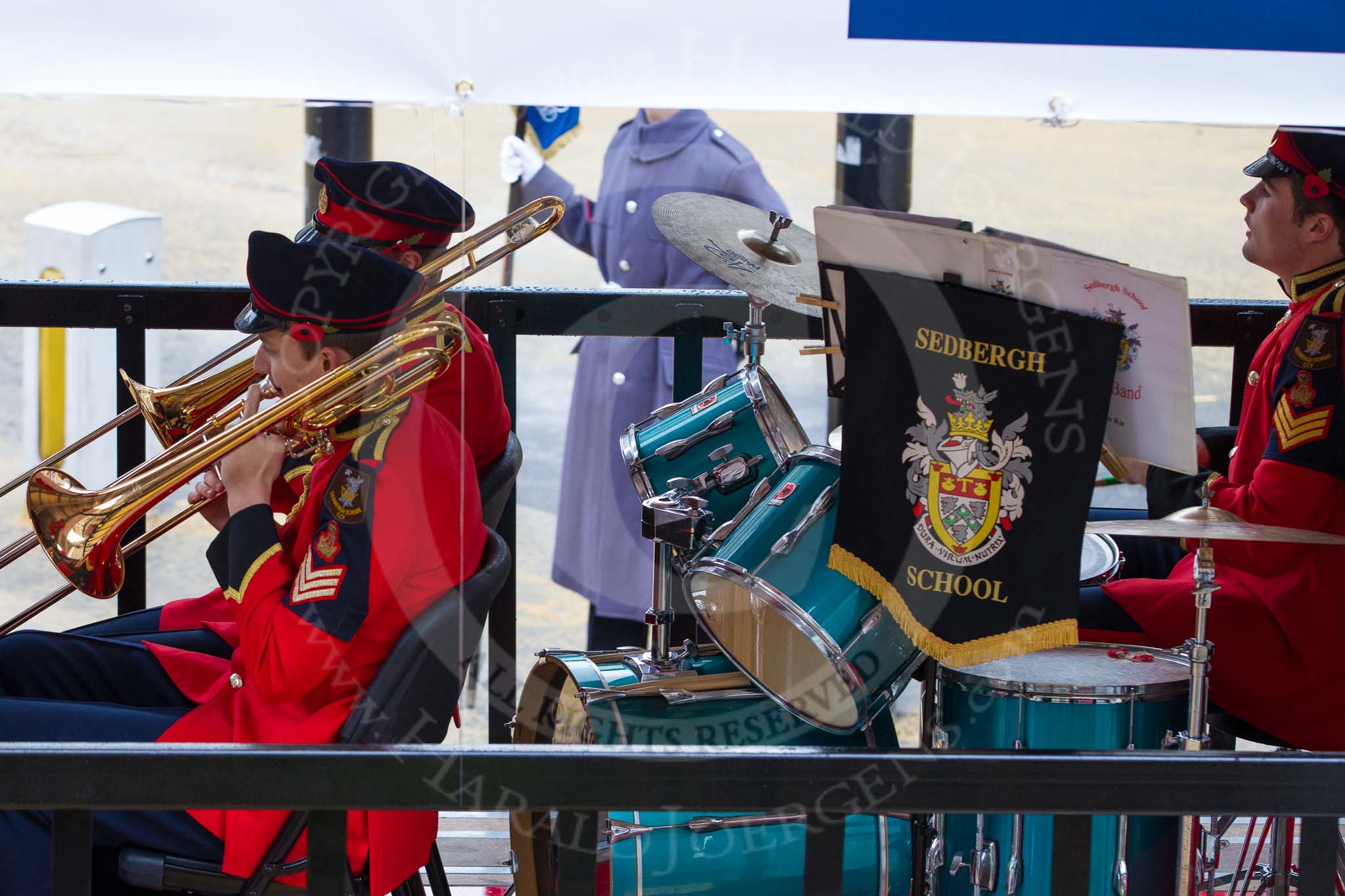 Lord Mayor's Show 2012: Entry 56 - Sedbergh School., where Lord Mayor Roger Gifford was educacted, with its CCF band..
Press stand opposite Mansion House, City of London,
London,
Greater London,
United Kingdom,
on 10 November 2012 at 11:25, image #743