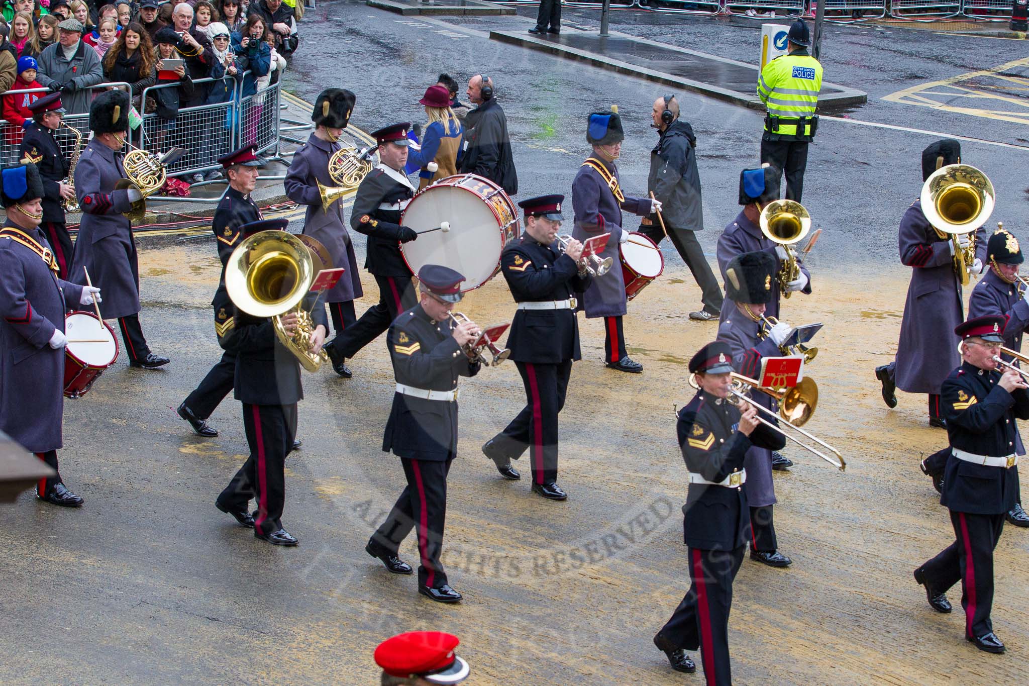 Lord Mayor's Show 2012: Entry 61 - Army Medical Services Band (V)..
Press stand opposite Mansion House, City of London,
London,
Greater London,
United Kingdom,
on 10 November 2012 at 11:28, image #801