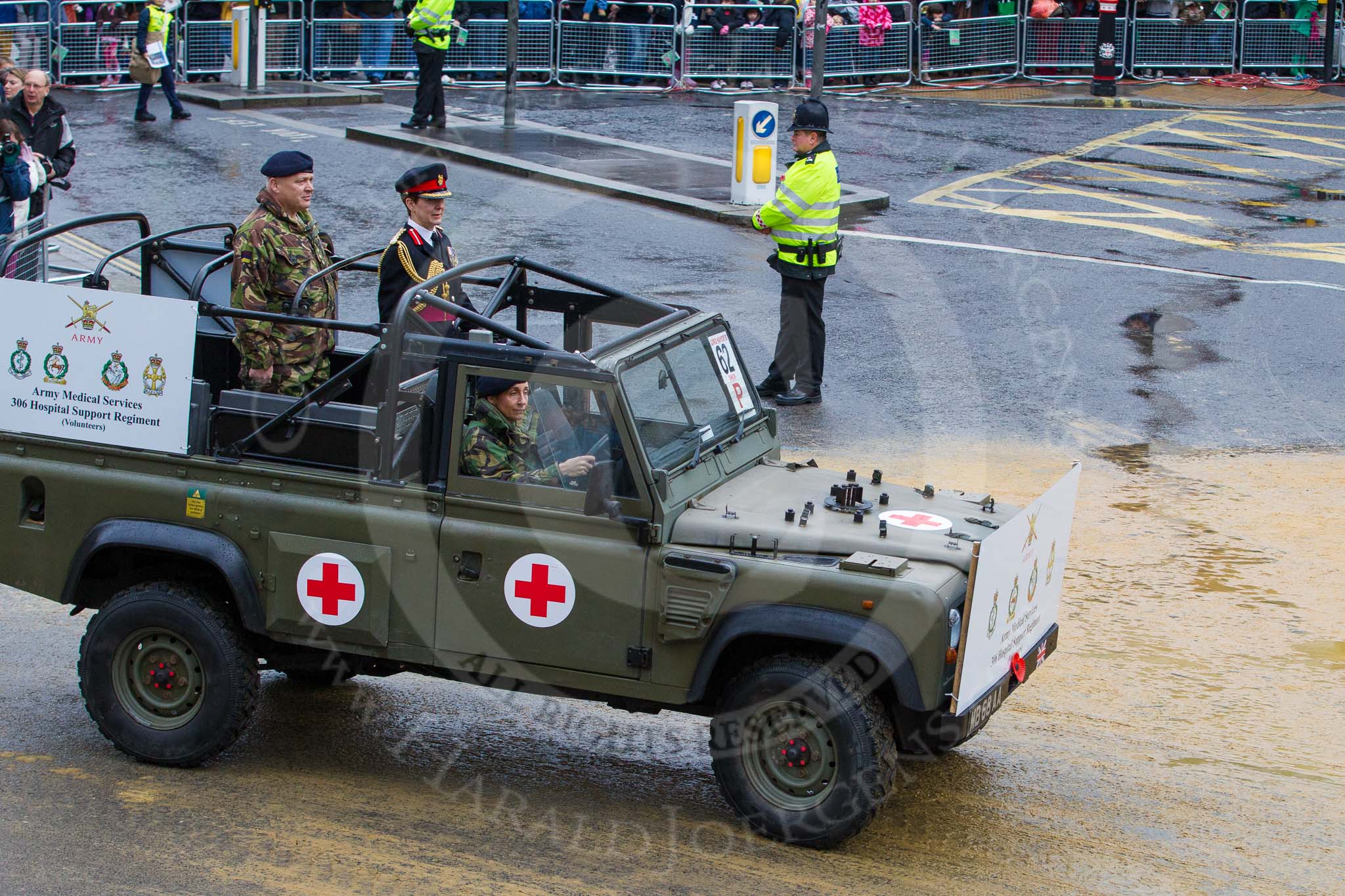 Lord Mayor's Show 2012: Entry 62 Army Medical Services, 306 Hospital Support Regiment (Volunteers)..
Press stand opposite Mansion House, City of London,
London,
Greater London,
United Kingdom,
on 10 November 2012 at 11:28, image #809