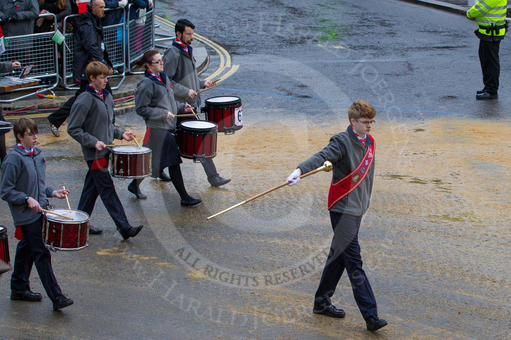 Lord Mayor's Show 2012: Entry 67 - Kingston & Malden Scout & Guide Band..
Press stand opposite Mansion House, City of London,
London,
Greater London,
United Kingdom,
on 10 November 2012 at 11:29, image #844