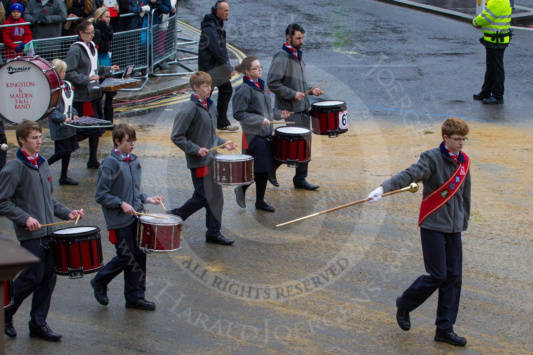 Lord Mayor's Show 2012: Entry 67 - Kingston & Malden Scout & Guide Band..
Press stand opposite Mansion House, City of London,
London,
Greater London,
United Kingdom,
on 10 November 2012 at 11:29, image #845