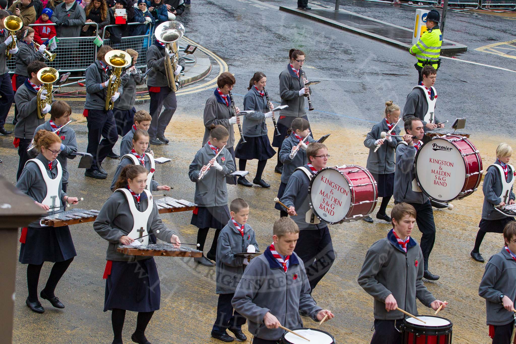 Lord Mayor's Show 2012: Entry 67 - Kingston & Malden Scout & Guide Band..
Press stand opposite Mansion House, City of London,
London,
Greater London,
United Kingdom,
on 10 November 2012 at 11:29, image #848