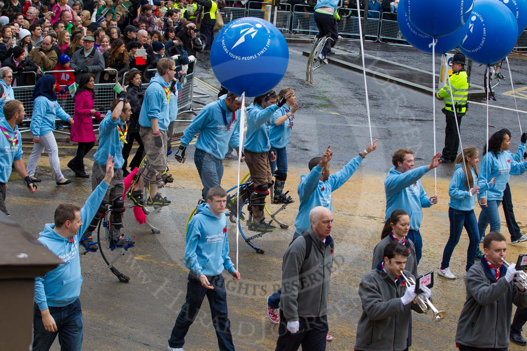 Lord Mayor's Show 2012: Entry 67 - Kingston & Malden Scout & Guide Band and 68 - Jack Petchey Foundation..
Press stand opposite Mansion House, City of London,
London,
Greater London,
United Kingdom,
on 10 November 2012 at 11:29, image #857