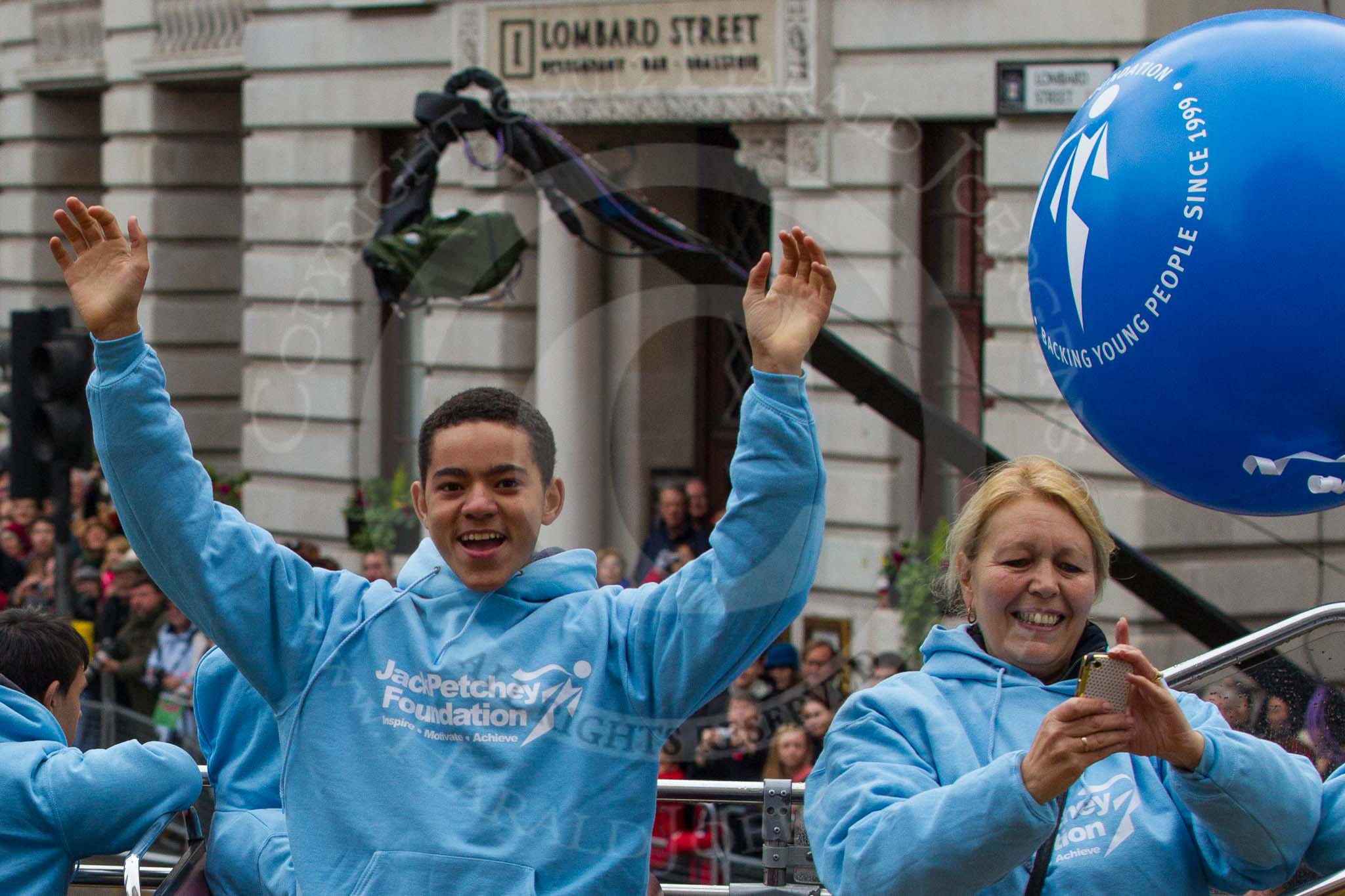 Lord Mayor's Show 2012: Entry 68 - Jack Petchey Foundation..
Press stand opposite Mansion House, City of London,
London,
Greater London,
United Kingdom,
on 10 November 2012 at 11:30, image #867