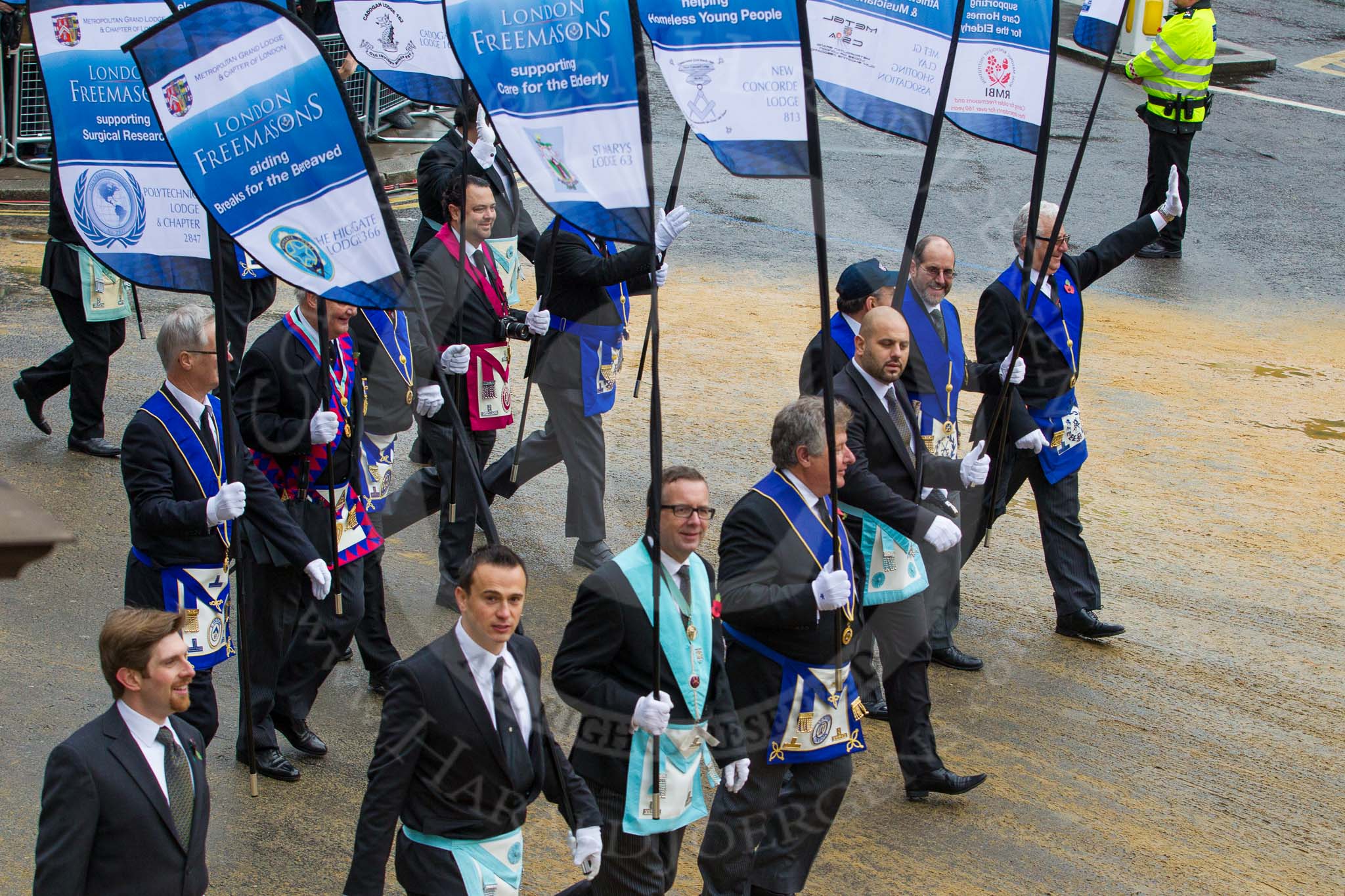 Lord Mayor's Show 2012: Entry 72 - Metropolitan Grand Lodge of London, London Freemasons..
Press stand opposite Mansion House, City of London,
London,
Greater London,
United Kingdom,
on 10 November 2012 at 11:31, image #897