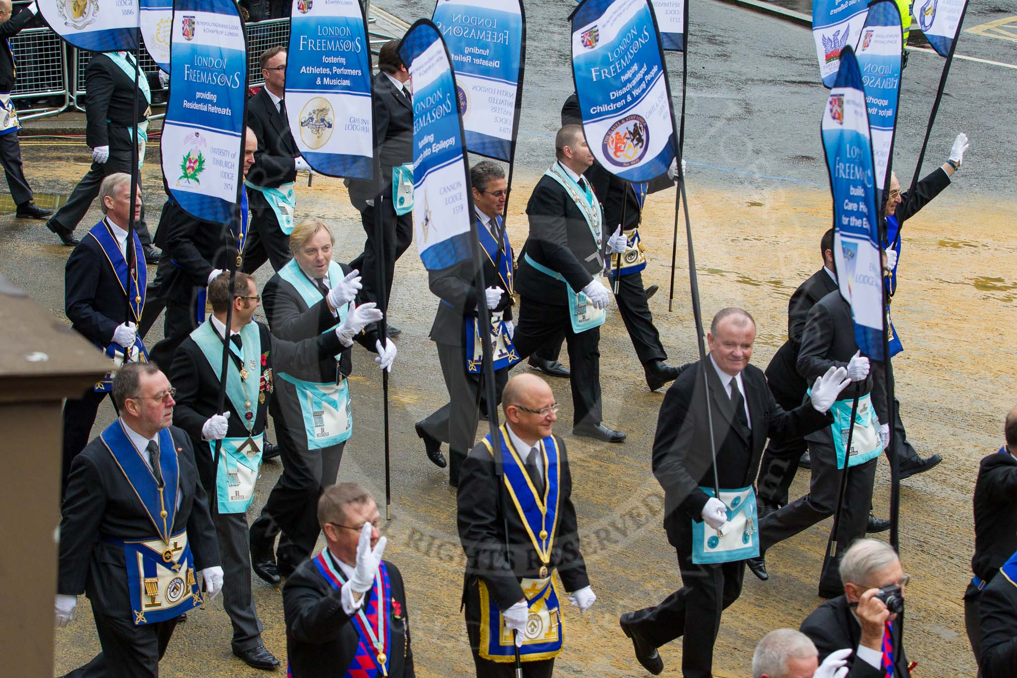 Lord Mayor's Show 2012: Entry 72 - Metropolitan Grand Lodge of London, London Freemasons..
Press stand opposite Mansion House, City of London,
London,
Greater London,
United Kingdom,
on 10 November 2012 at 11:31, image #901