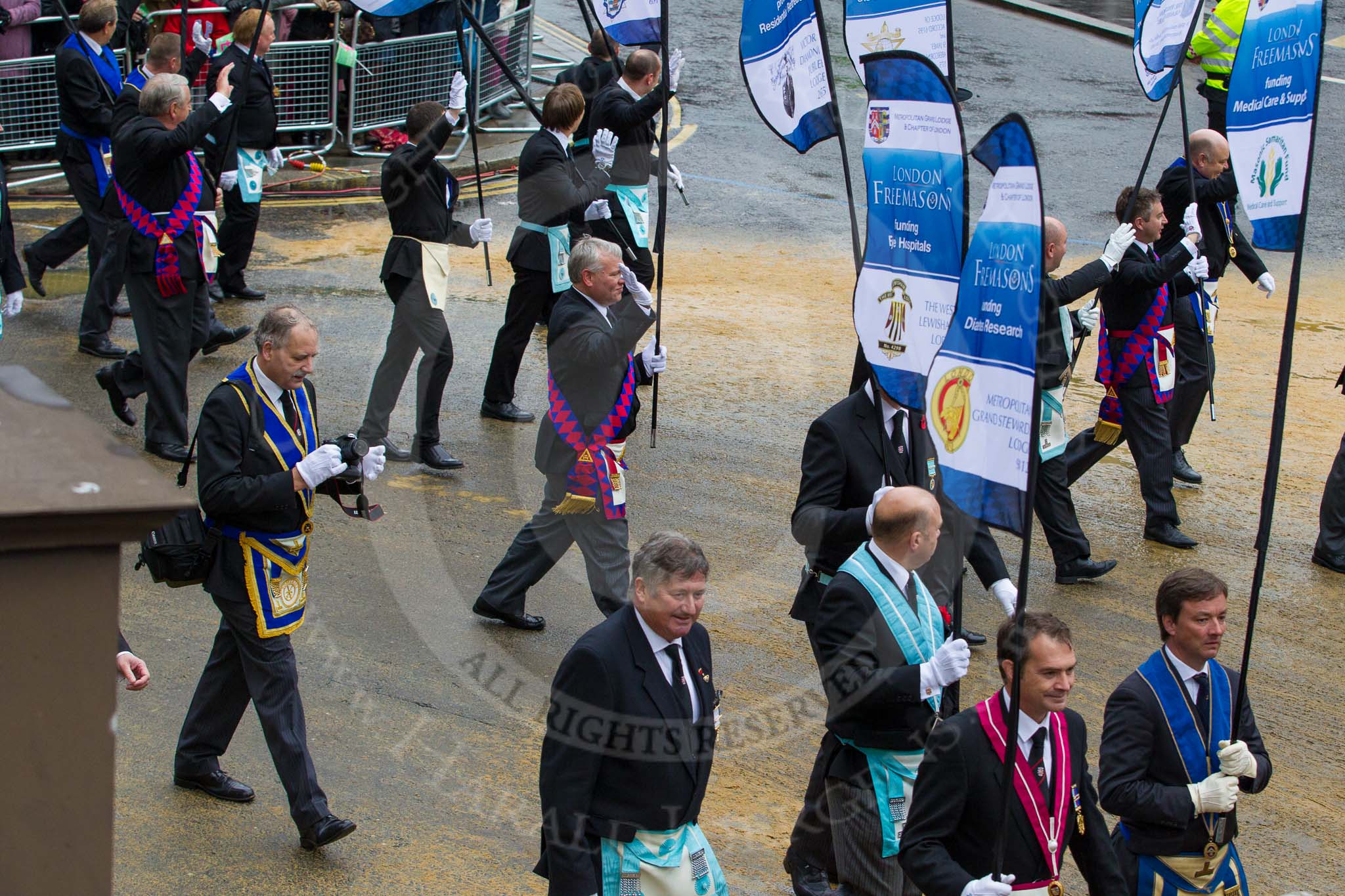 Lord Mayor's Show 2012: Entry 72 - Metropolitan Grand Lodge of London, London Freemasons..
Press stand opposite Mansion House, City of London,
London,
Greater London,
United Kingdom,
on 10 November 2012 at 11:31, image #903