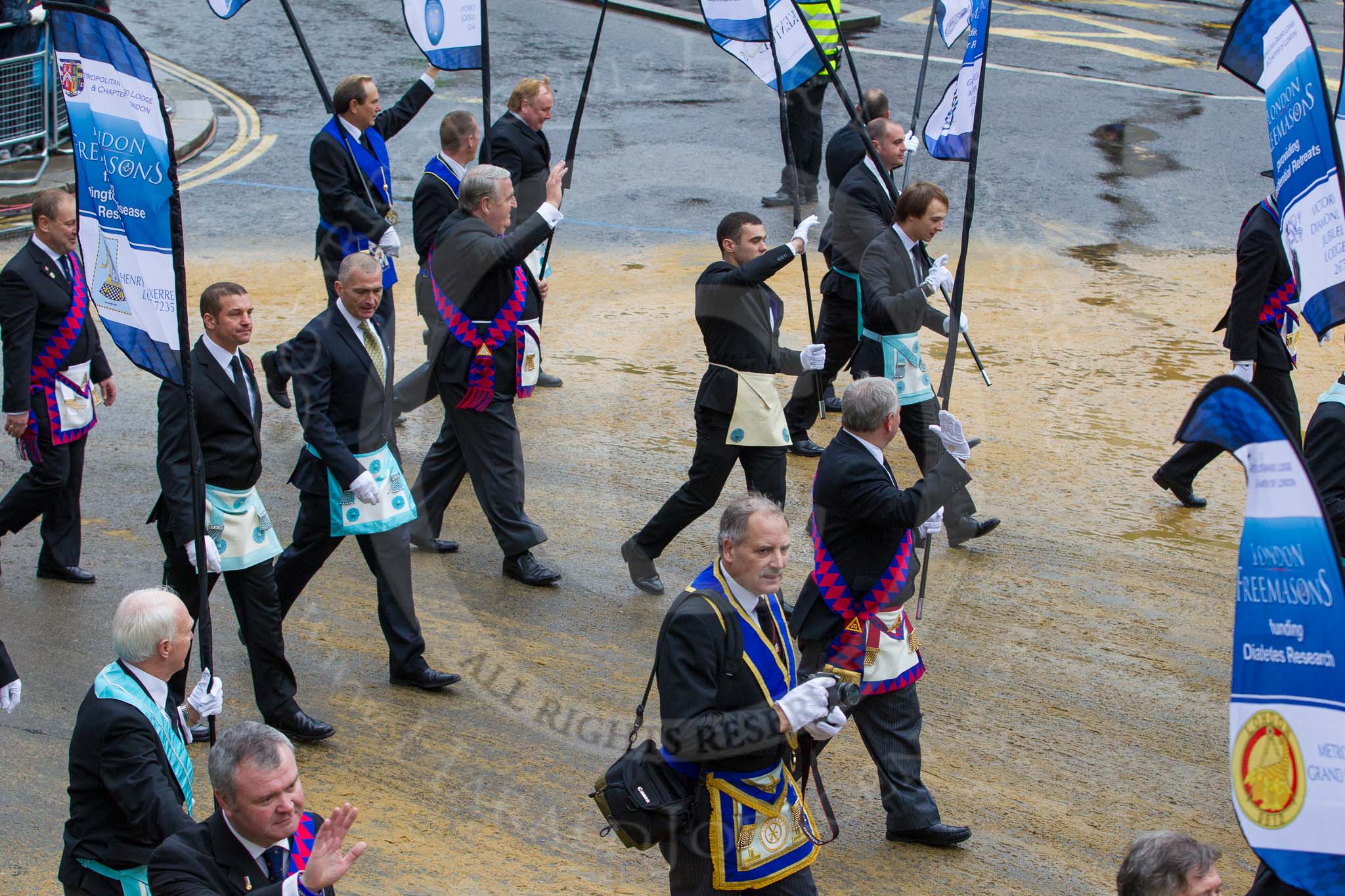 Lord Mayor's Show 2012: Entry 72 - Metropolitan Grand Lodge of London, London Freemasons..
Press stand opposite Mansion House, City of London,
London,
Greater London,
United Kingdom,
on 10 November 2012 at 11:31, image #905