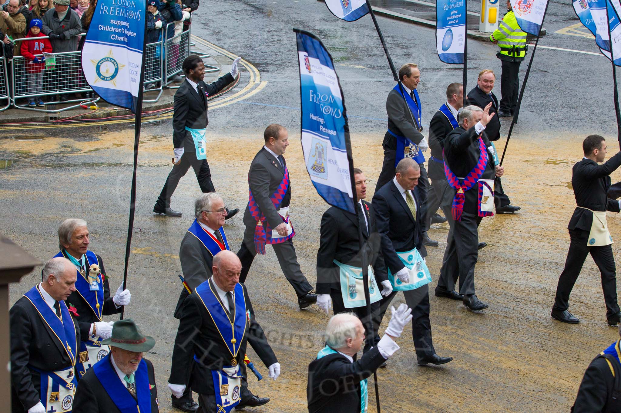 Lord Mayor's Show 2012: Entry 72 - Metropolitan Grand Lodge of London, London Freemasons..
Press stand opposite Mansion House, City of London,
London,
Greater London,
United Kingdom,
on 10 November 2012 at 11:31, image #906